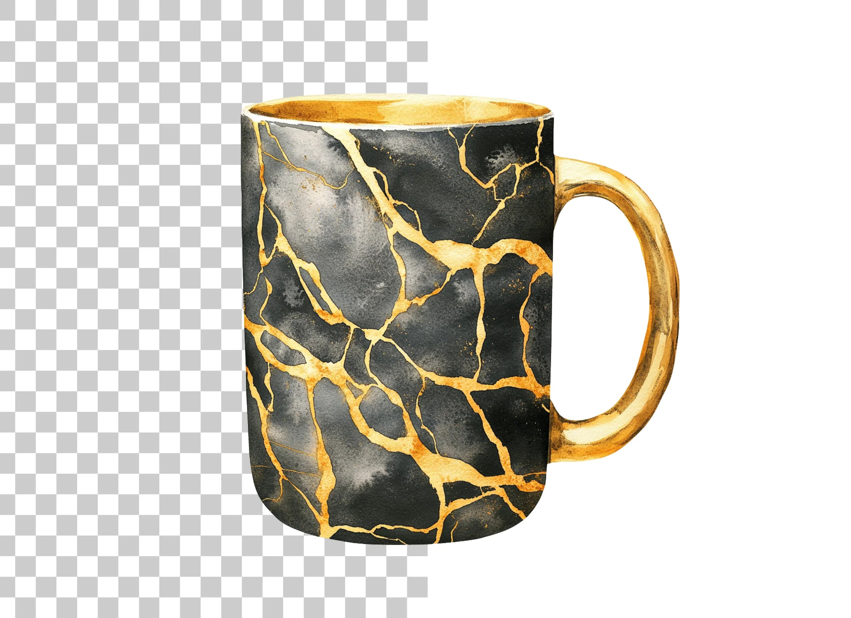 Kintsugi Gold Cracked Black Clipart Bundle