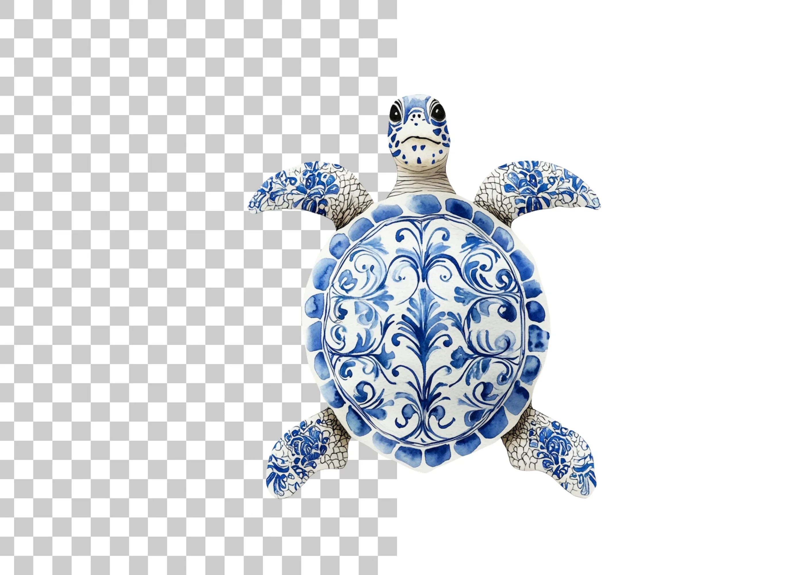 Blue White Chinoiserie Sea Turtle Clipart Bundle