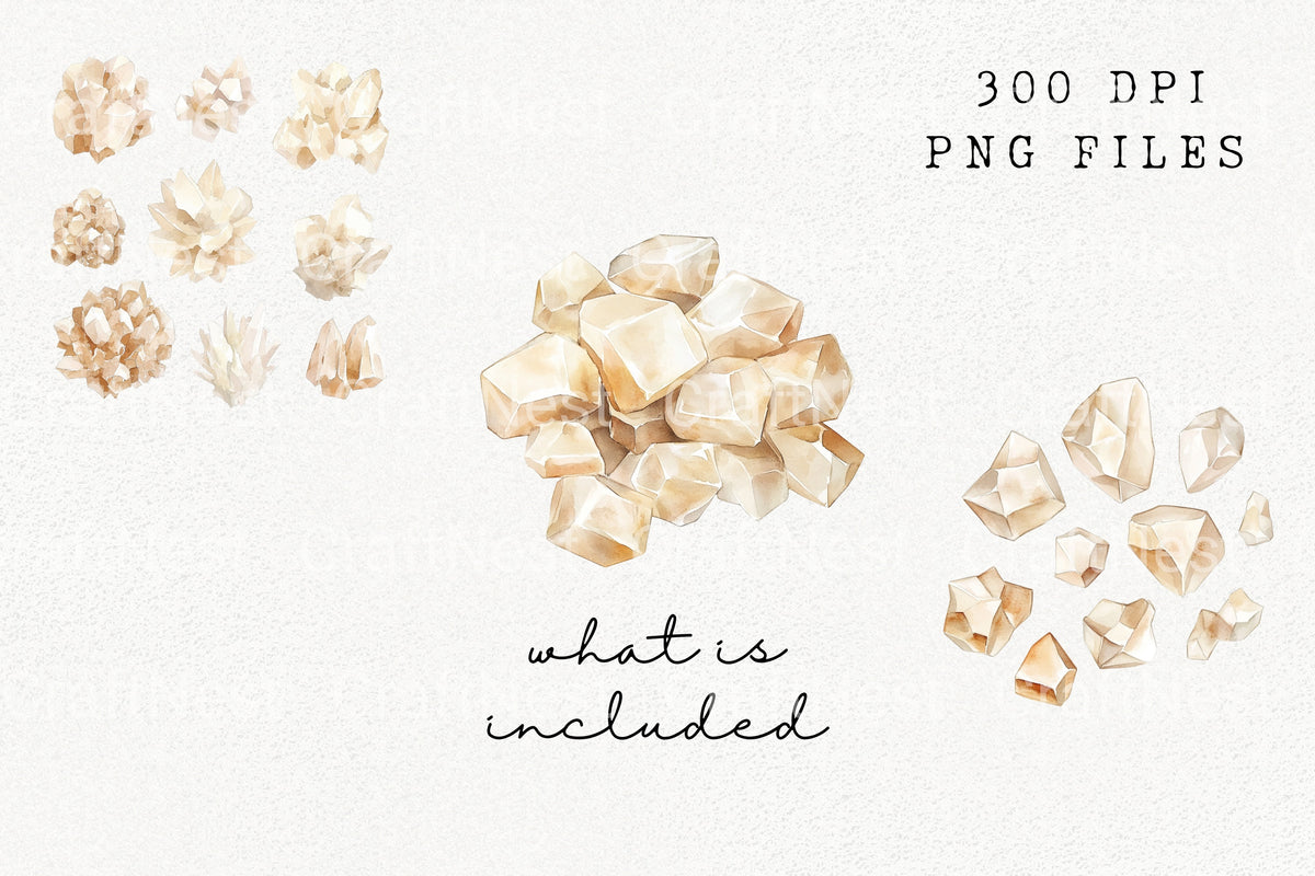 Natural Crystal Cluster Graphics Clipart Bundle