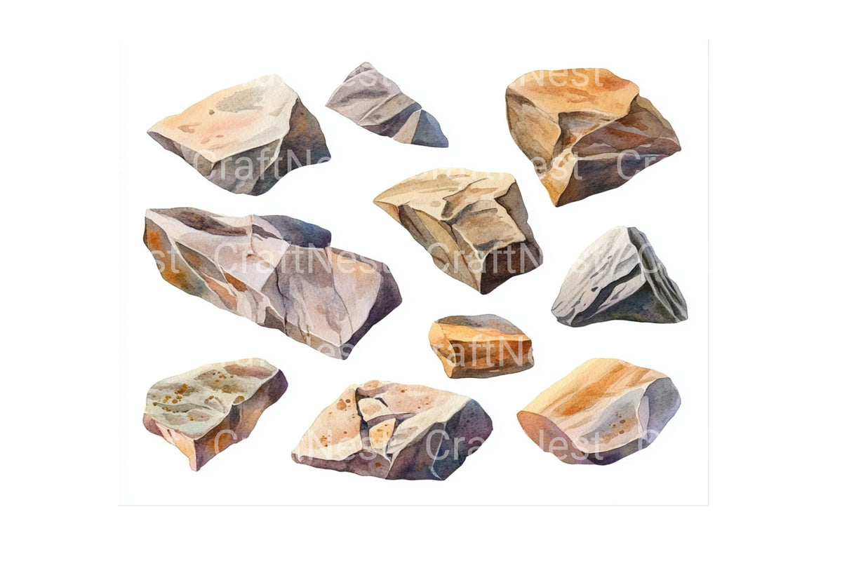 Natural Stone Rocks Creations Clipart Bundle