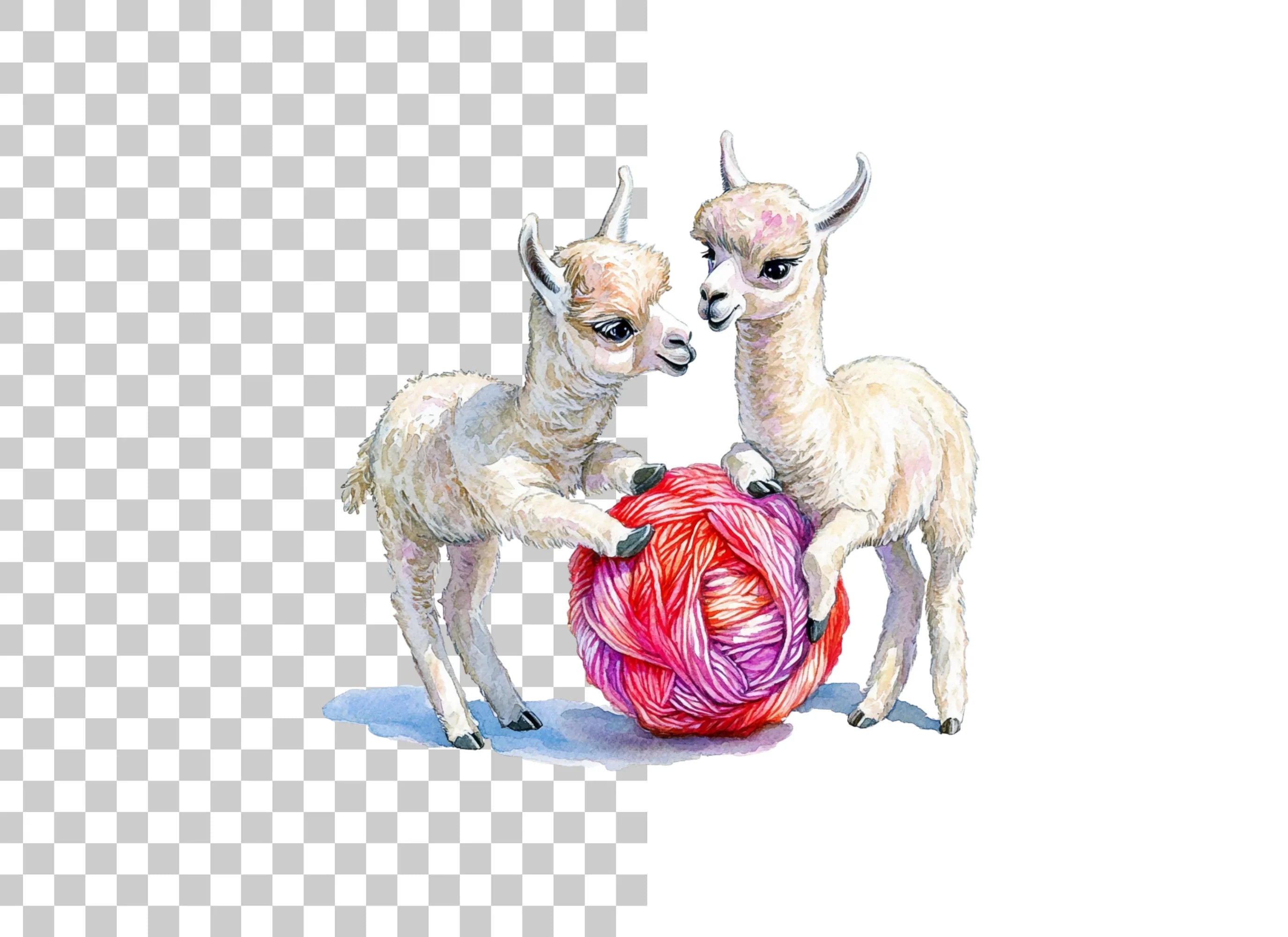 Cute Baby Llamas Playing With Yarn Clipart Bundle