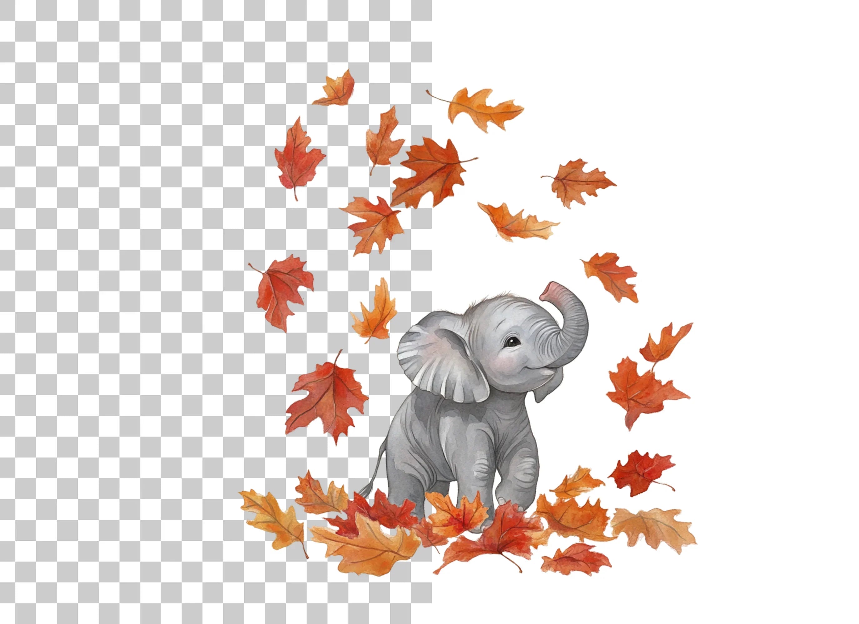 Baby Elephant Autumn Leaves Clipart Bundle