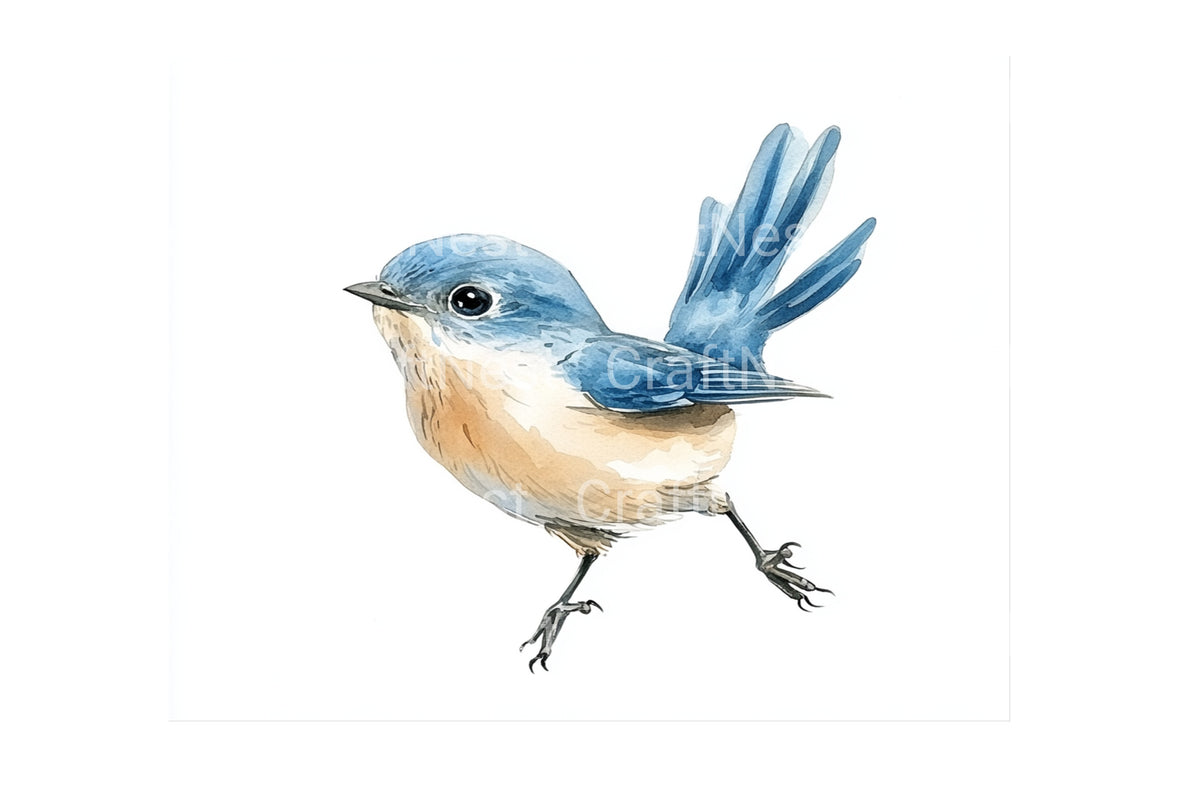 Patchwork Blue Birds Clipart Bundle