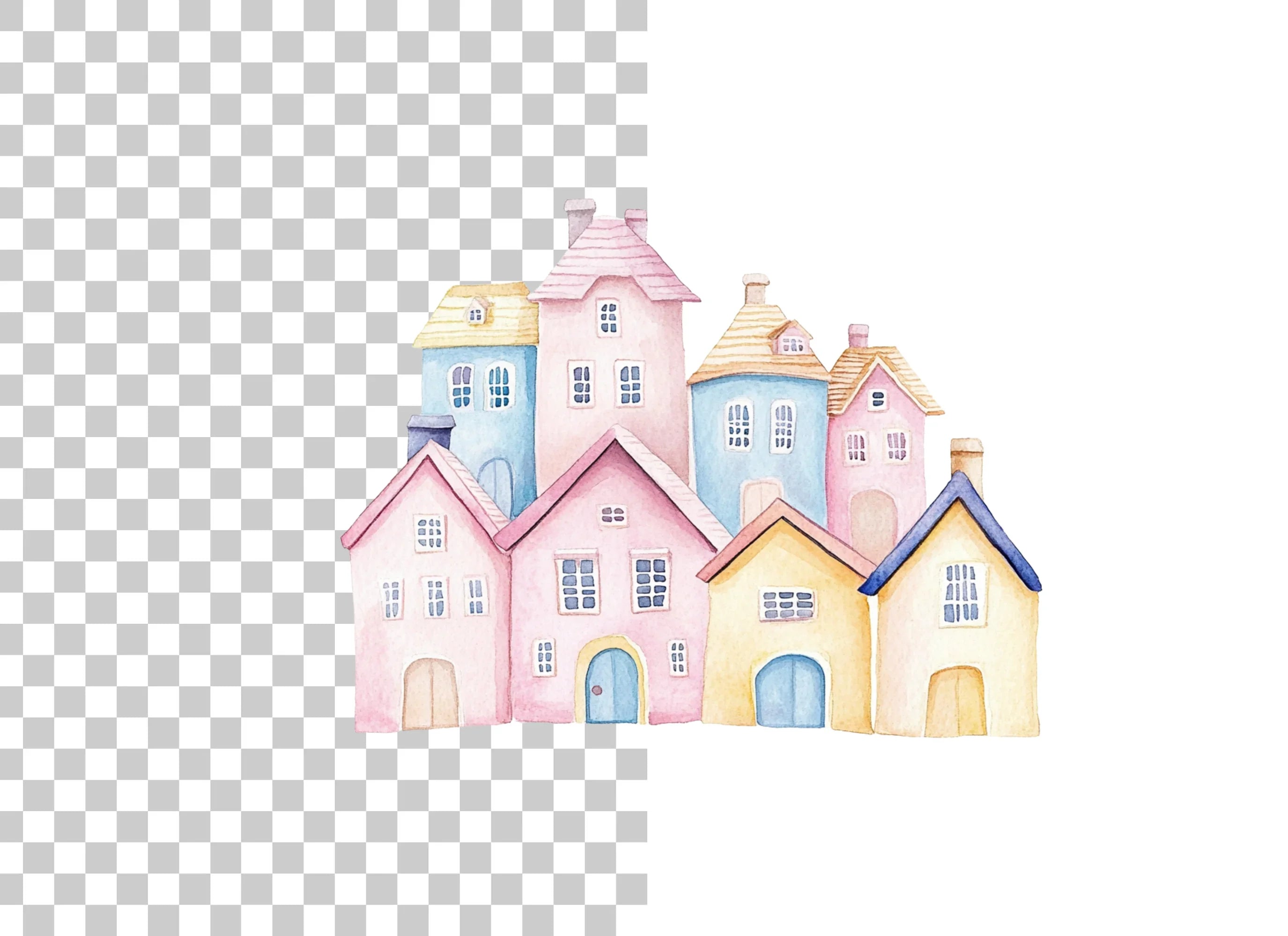 Pastel Houses Clipart Bundle