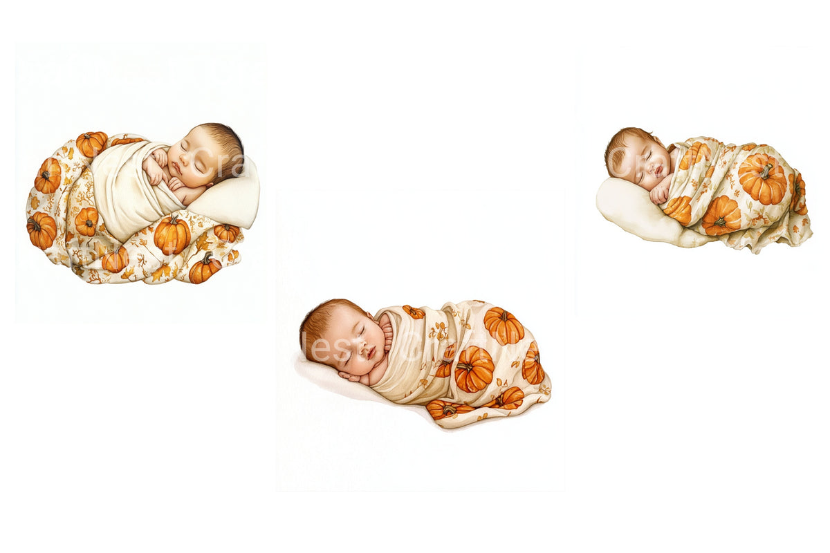 Newborn Baby Pumpkin Swaddle Clipart Bundle