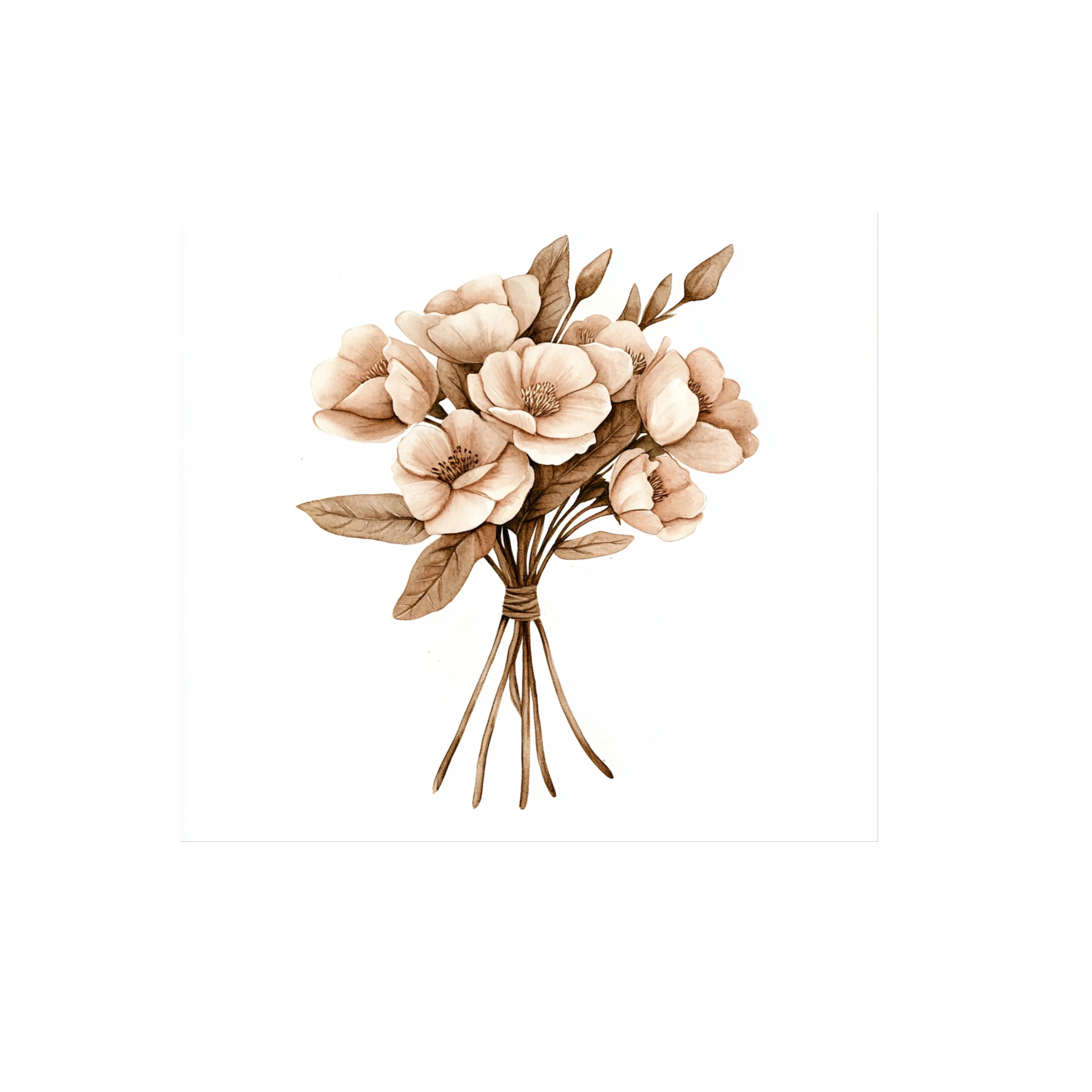 Elegant Sepia Floral Bouquet Clipart Bundle