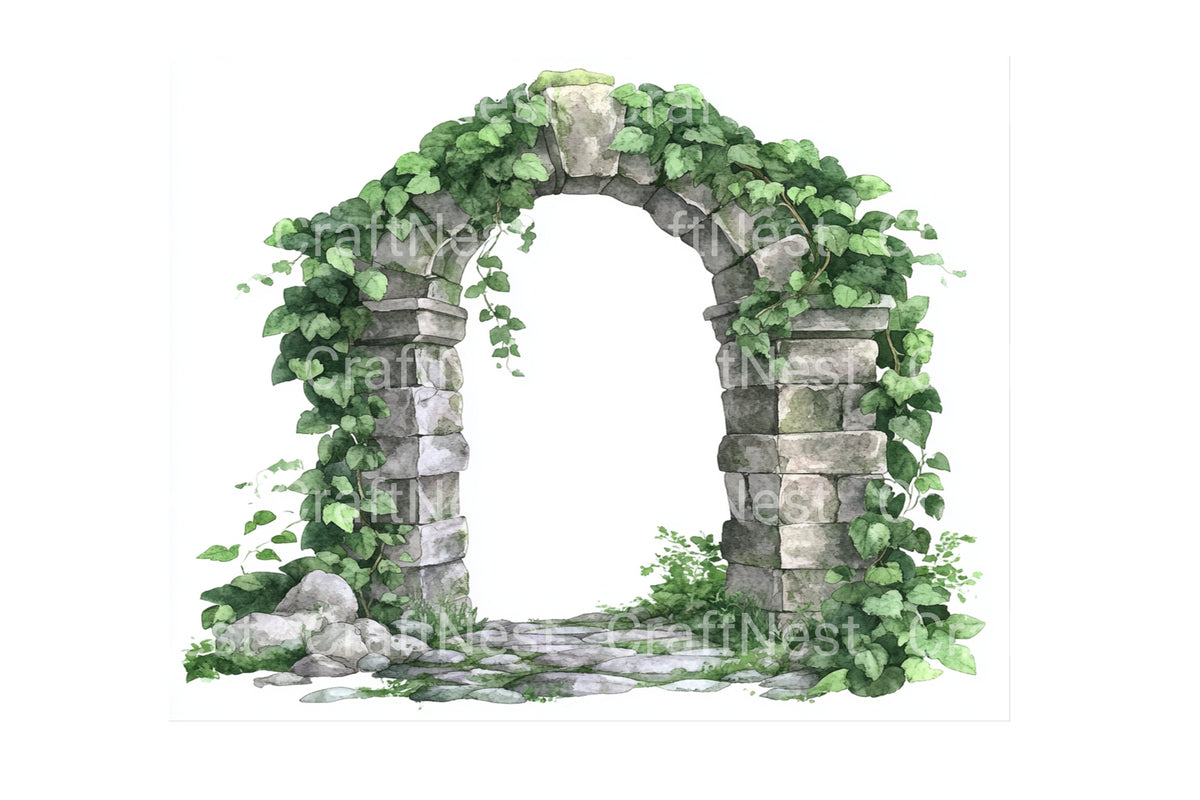 Ivy Covered Stone Archway Clipart Bundle