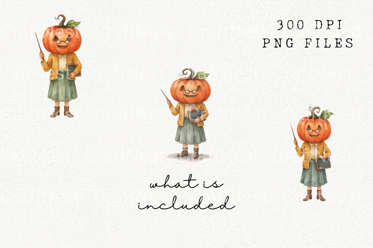 Pumpkin Head Teacher Clipart Bundle