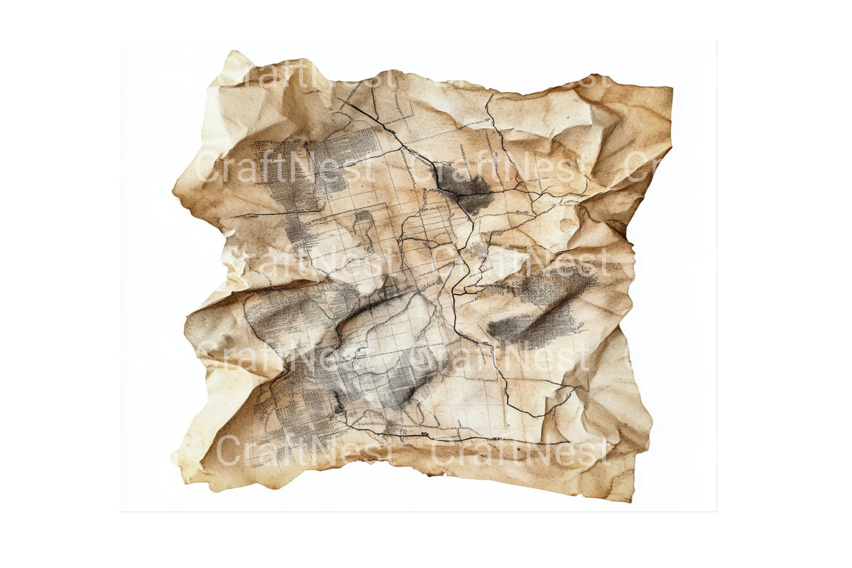 Aged Crumpled Map Designs Clipart Bundle