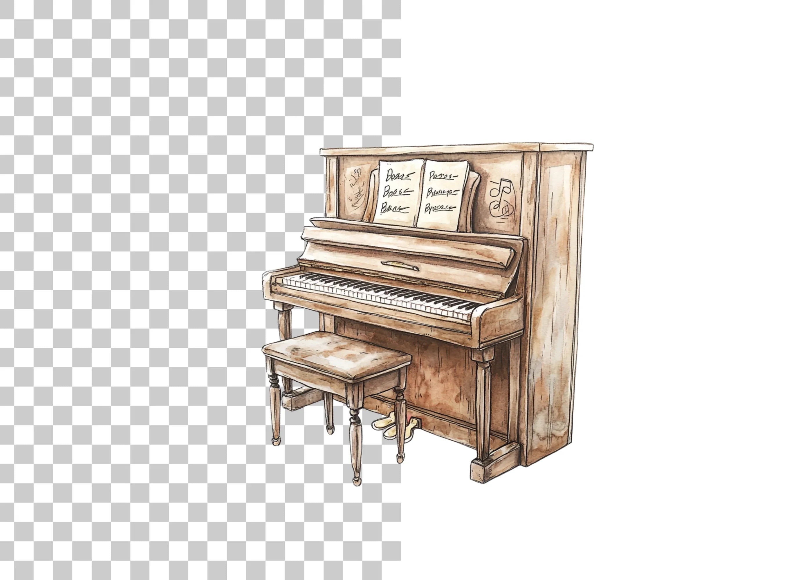 Vintage Upright Piano Clipart Bundle