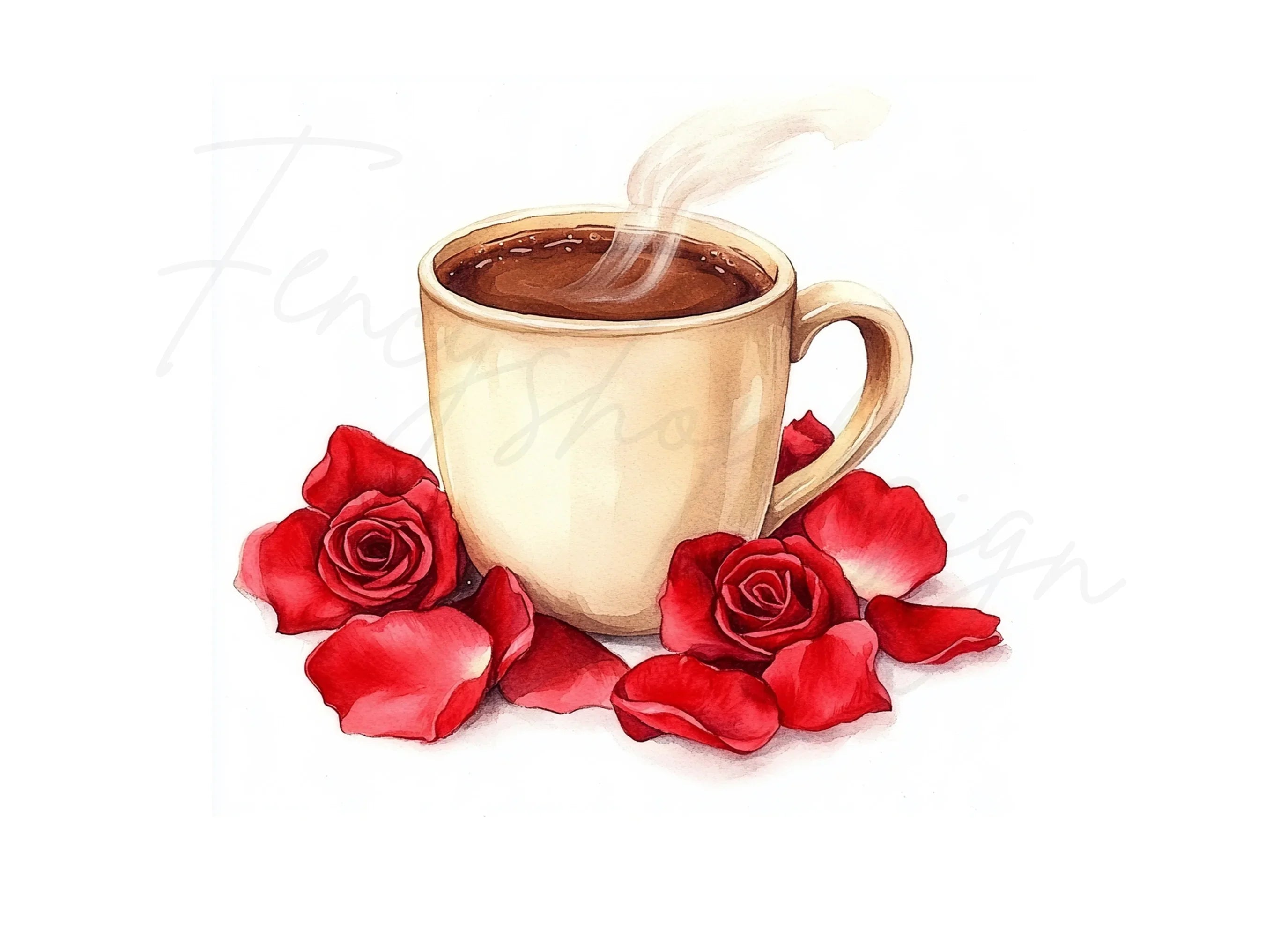 Romantic Hot Cocoa and Red Roses Clipart Bundle