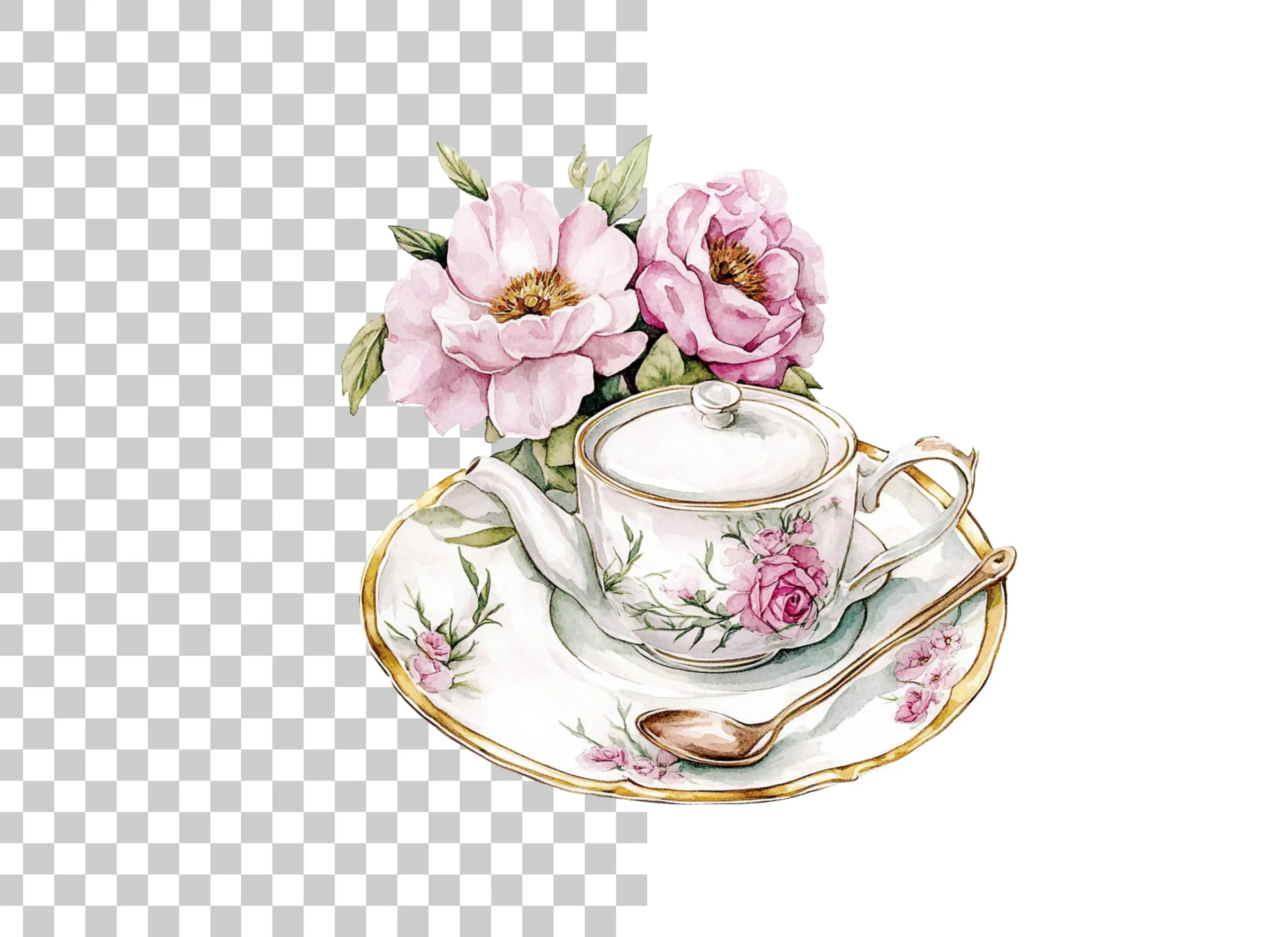 Charming Floral Teacups and Pots Clipart Bundle