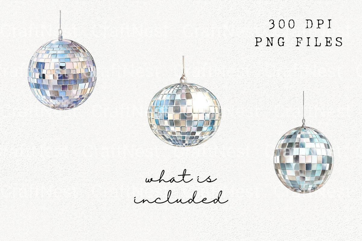 Hanging Disco Ball Party Designs Clipart Bundle
