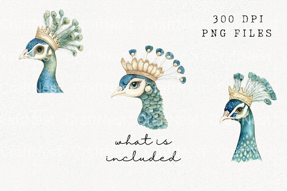 Peacock Head With Crown Clipart Bundle