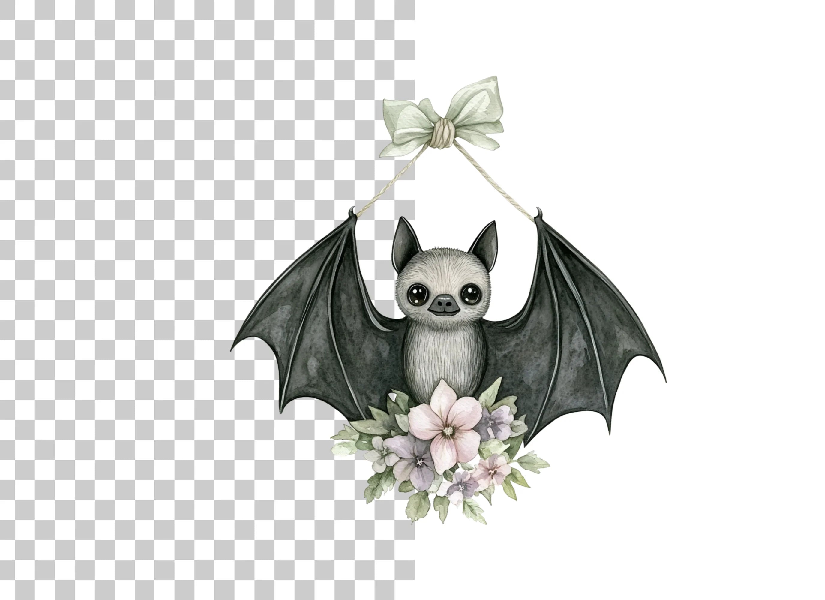 Sweet Baby Bat Floral Arrangement Clipart Bundle