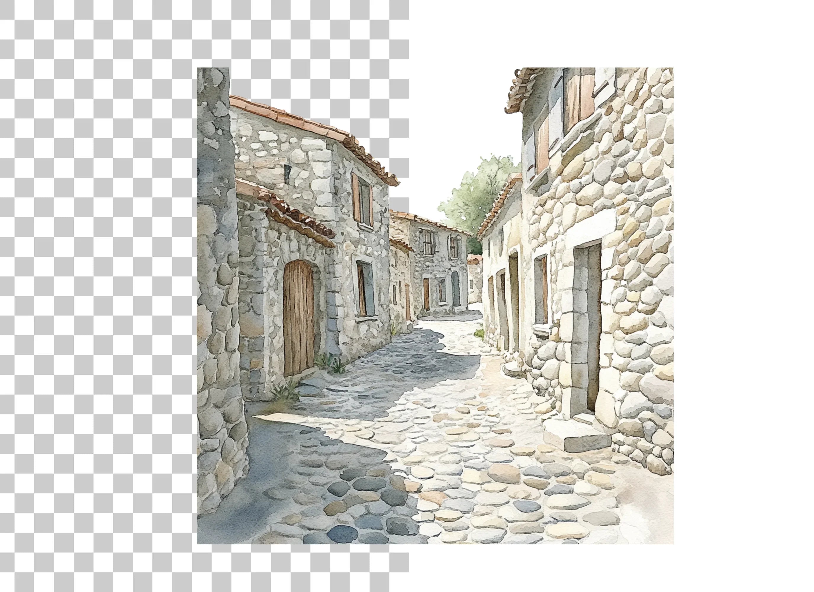 Stone Village Alleyway Clipart Bundle