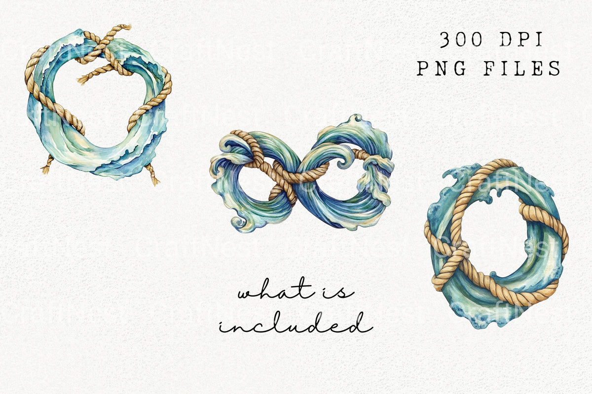 Nautical Ocean Wave Rope Clipart Bundle