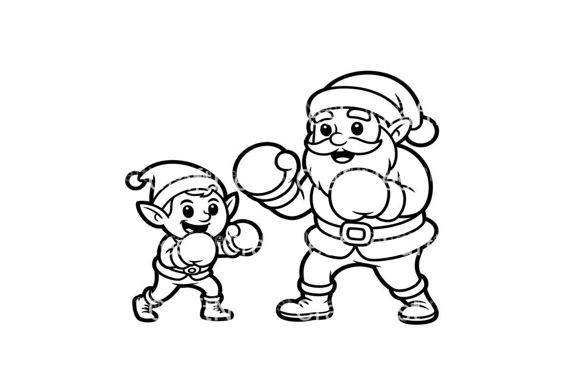 Santa and Elf Boxing Match Coloring Books