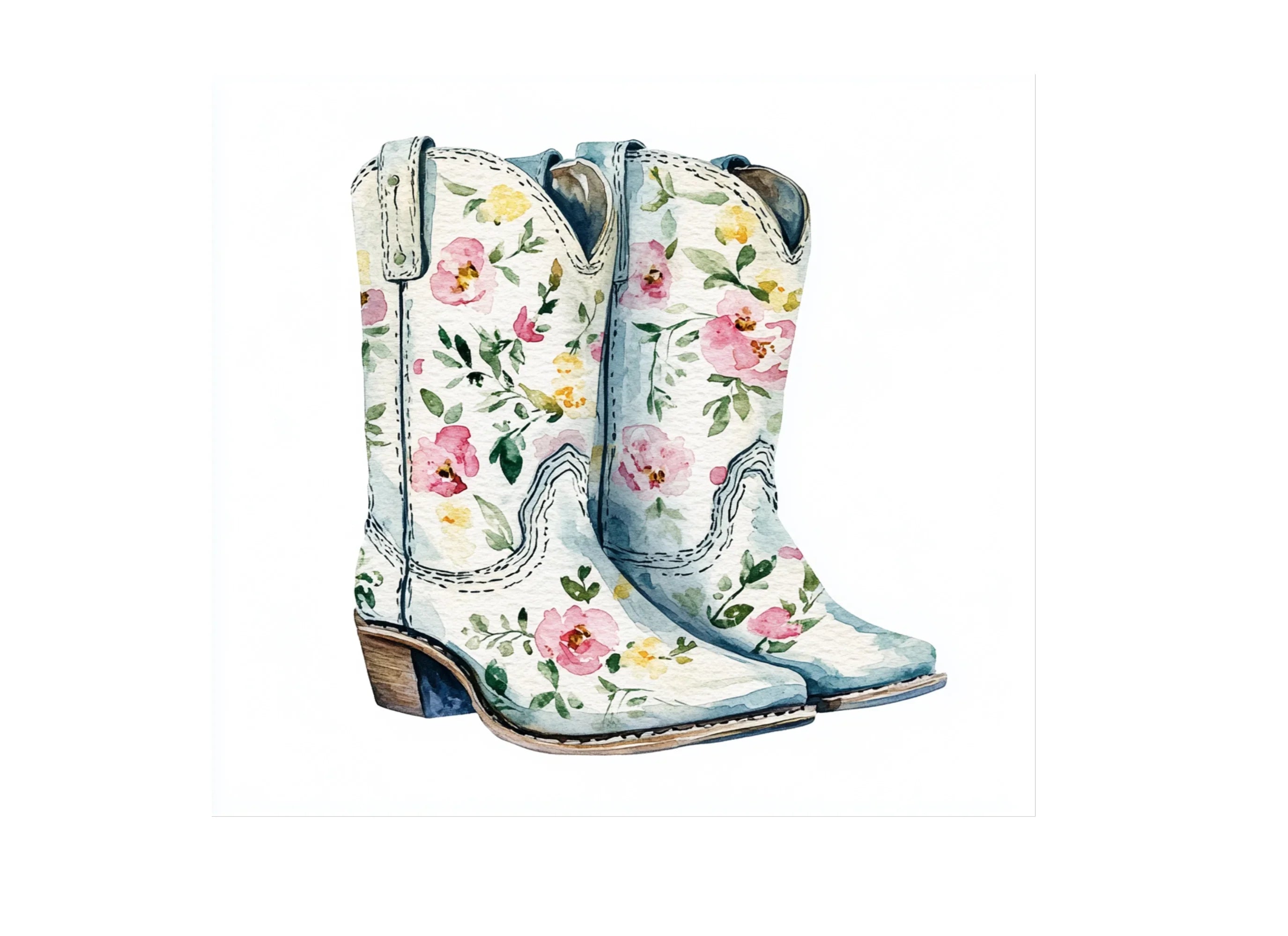 Floral Cowboy Boots Clipart Bundle