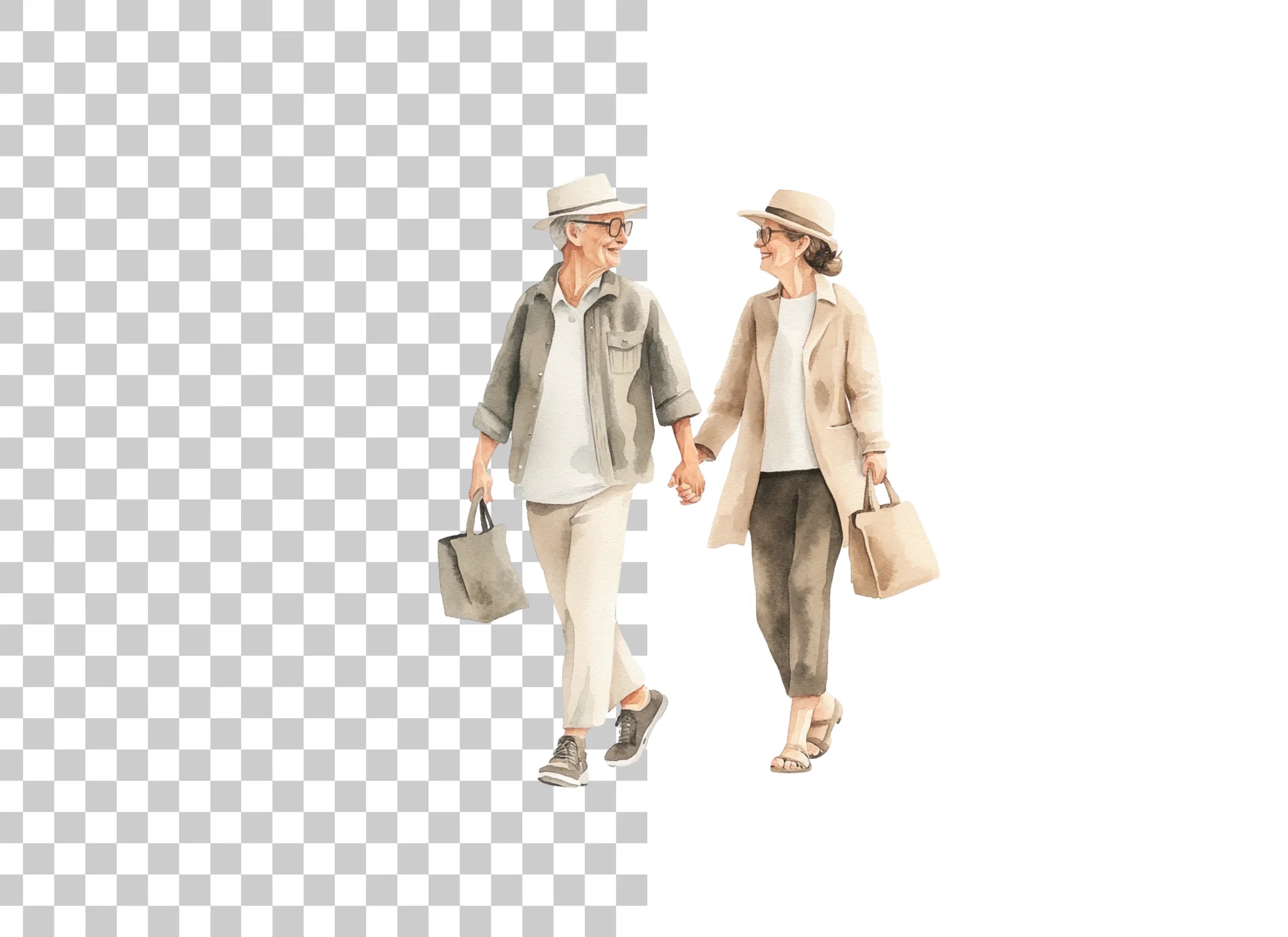 Elderly Couple Shopping Clipart Bundle