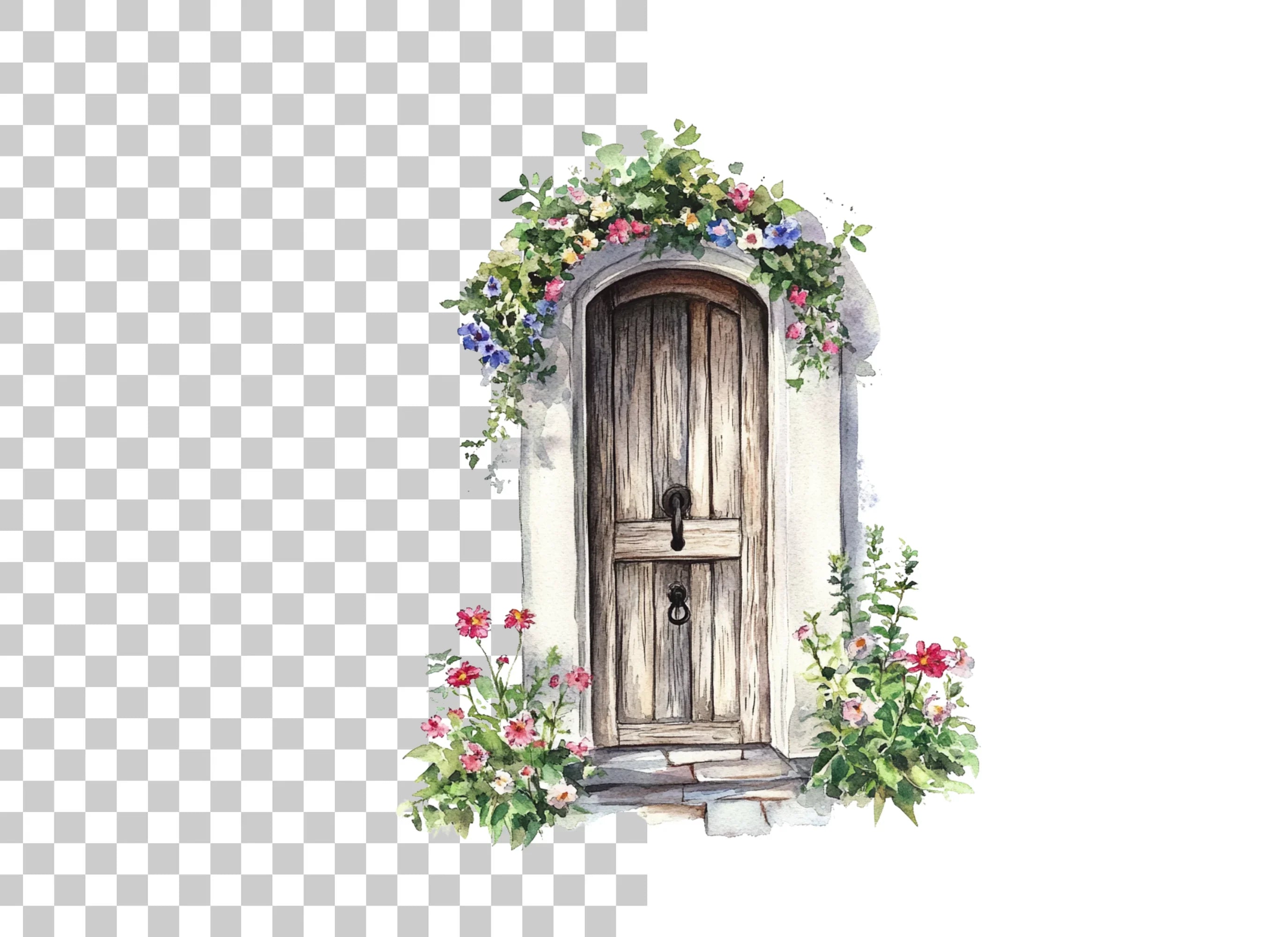 Rustic Door with Flowers Clipart Bundle