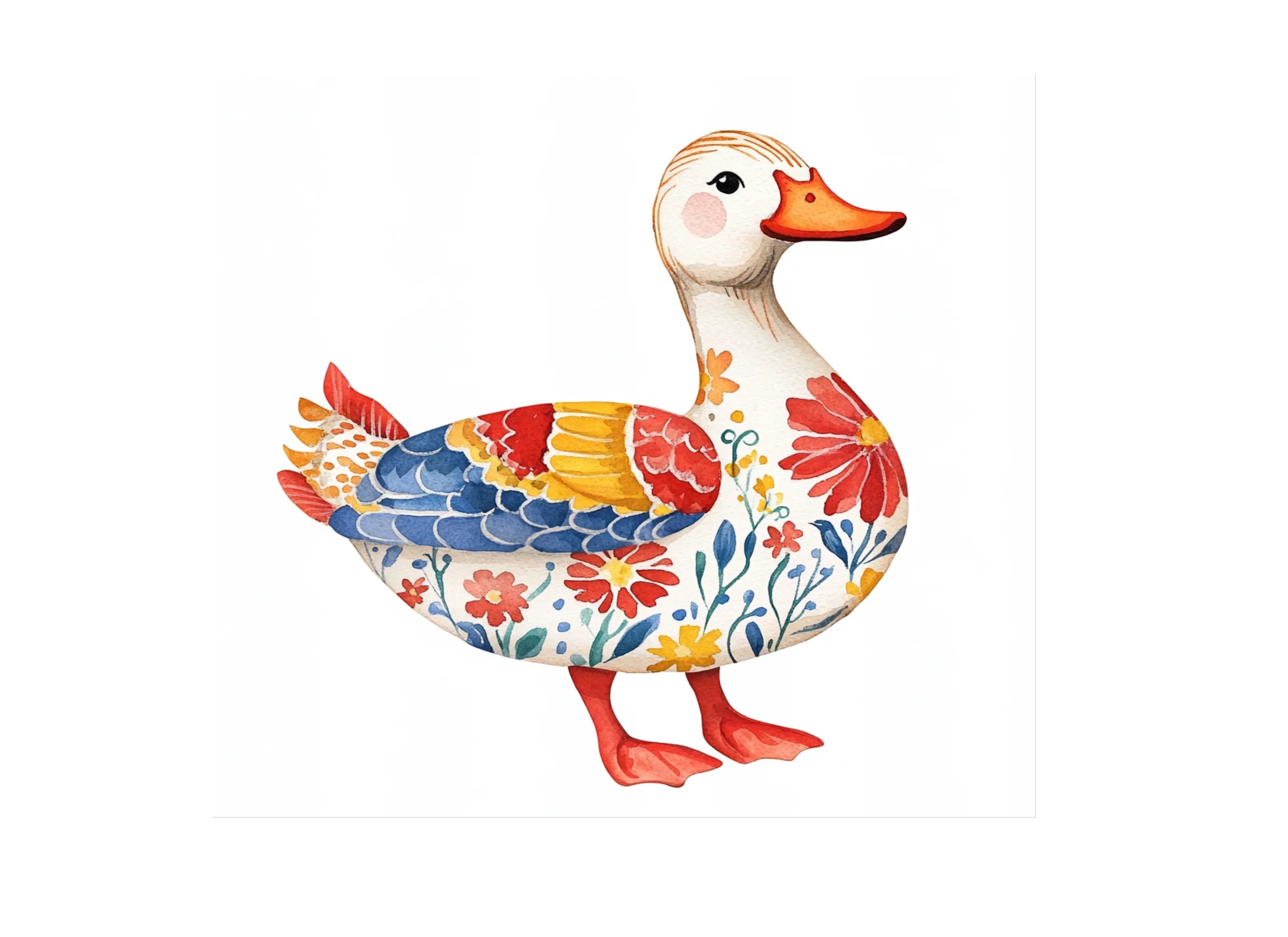 Floral Folk Ducks Clipart Bundle