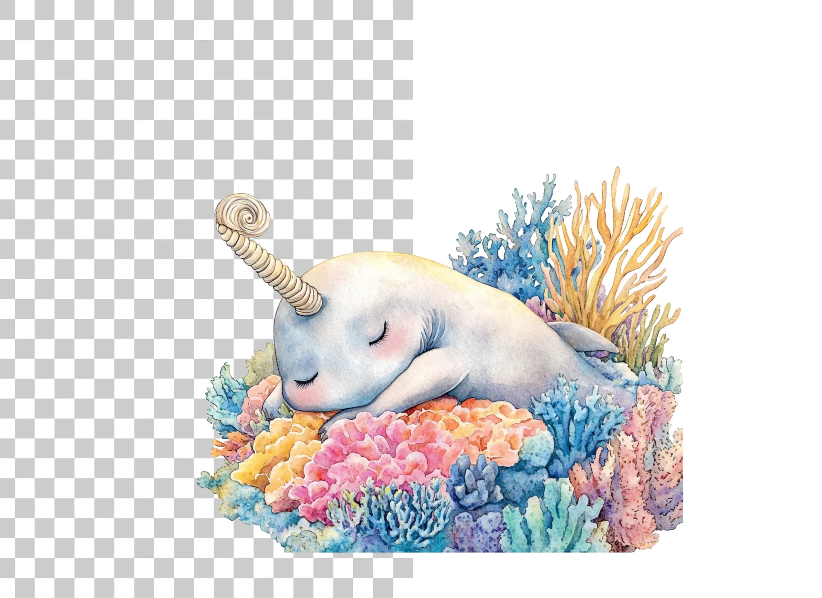 Sleeping Narwhal in Coral Reef Clipart Bundle
