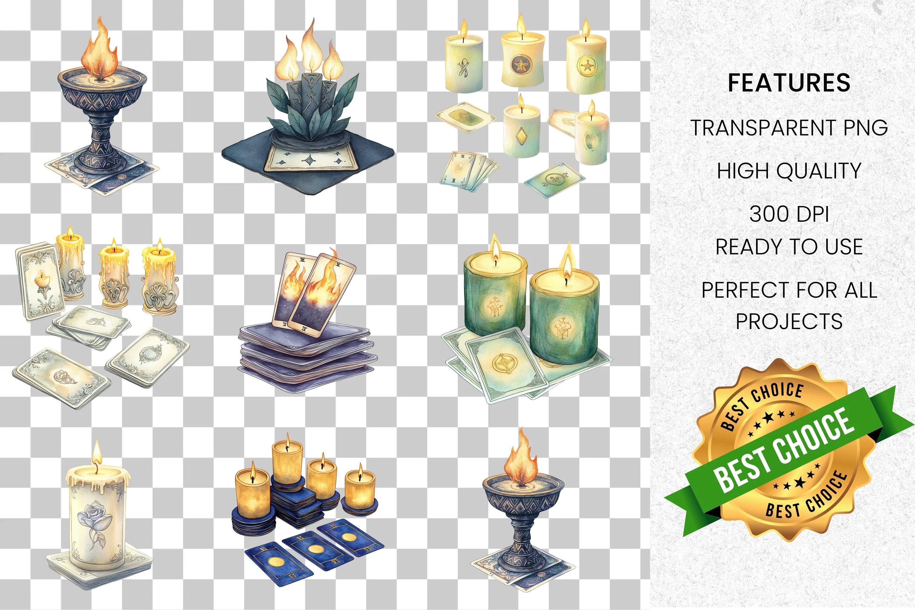Mystical Candles Tarot Cards Clipart Bundle