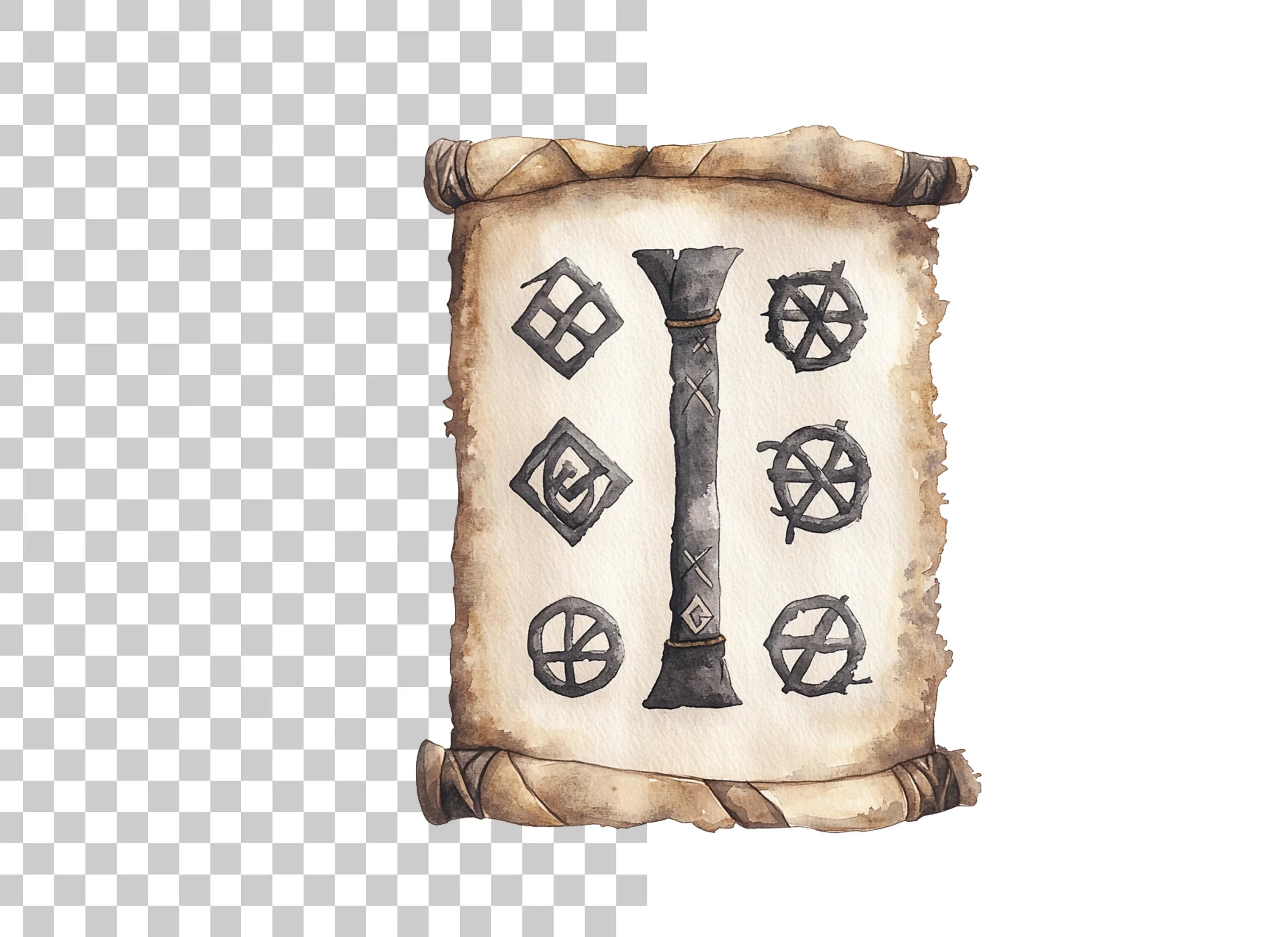 Mystical Scroll with Runic Symbols Clipart Bundle