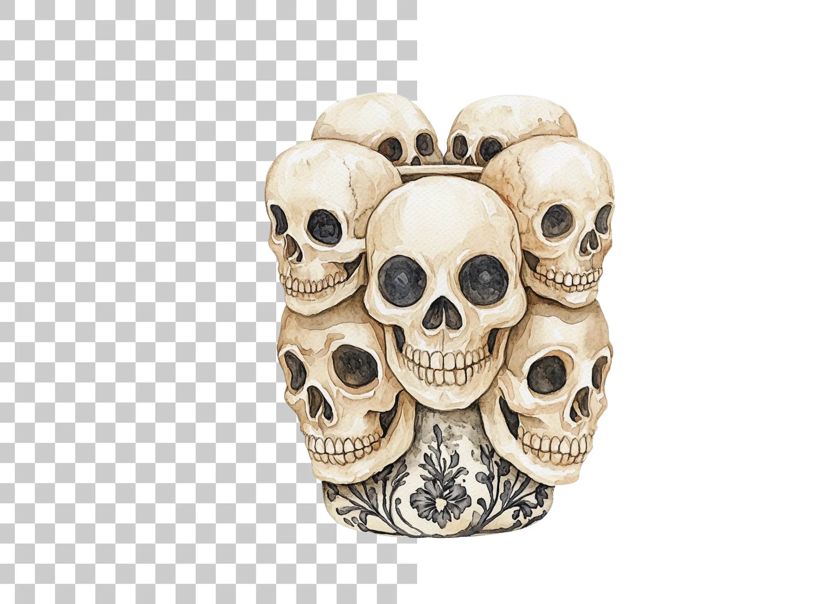 Skulls in Teacup Illustration Clipart Bundle