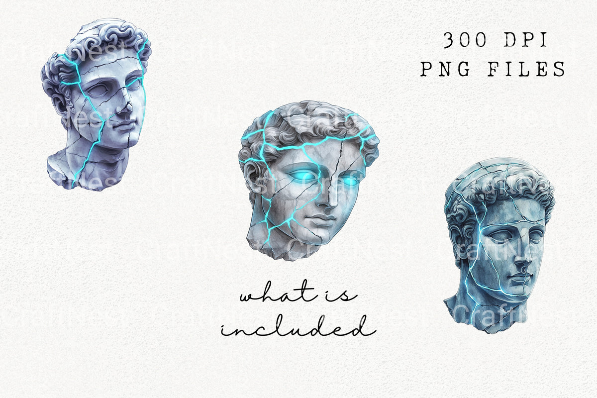 Neon Greek Statue Head Clipart Bundle