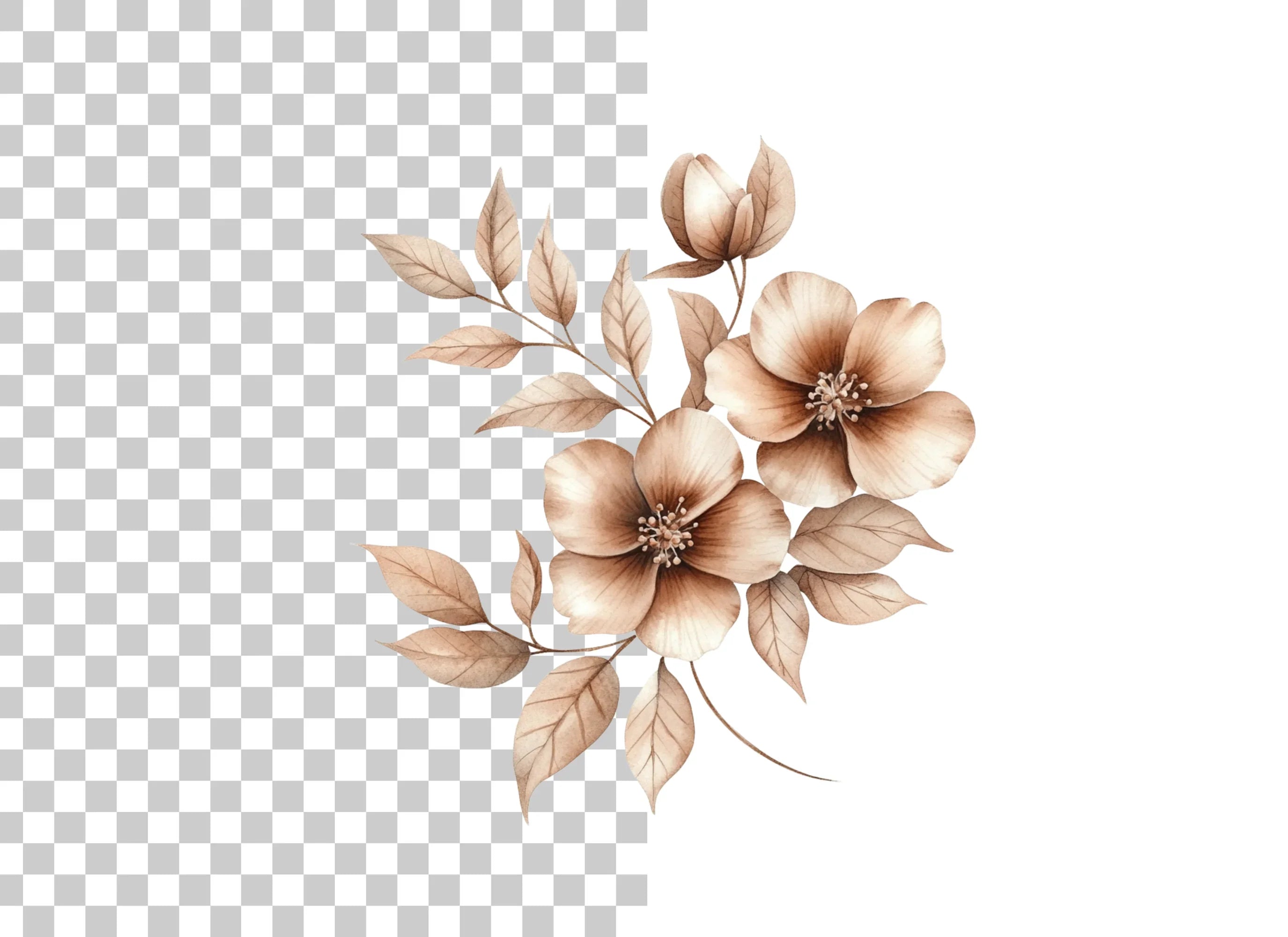 Vintage Brown Flower Clipart Bundle