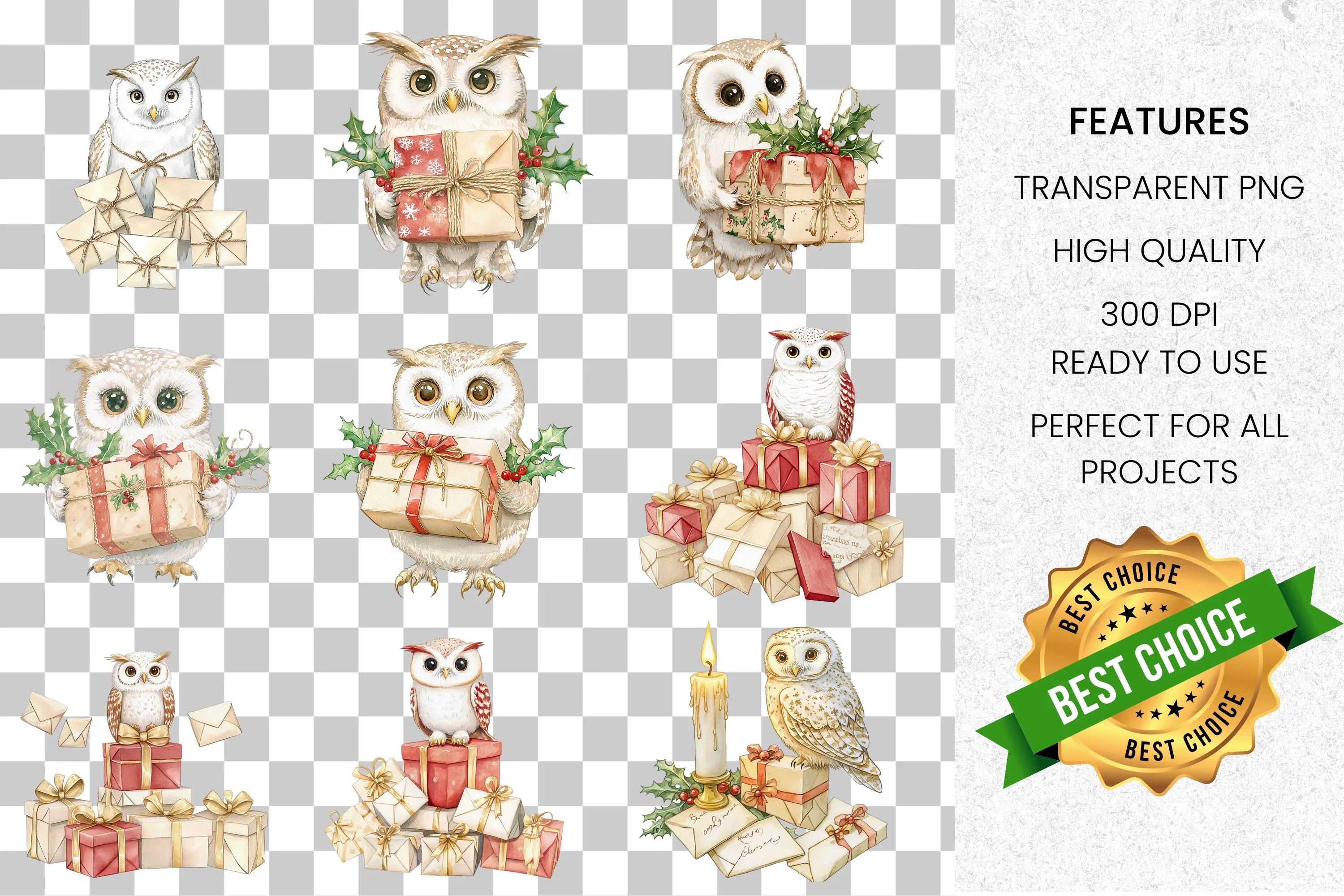 Christmas Owl Mail Clipart Bundle