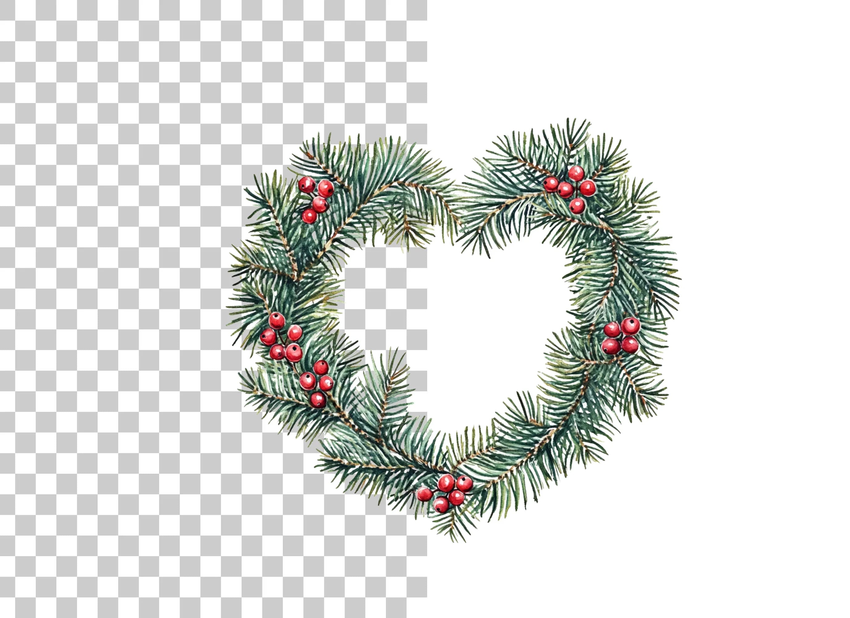 Heart Shaped Pine Wreath with Berries Clipart Bundle