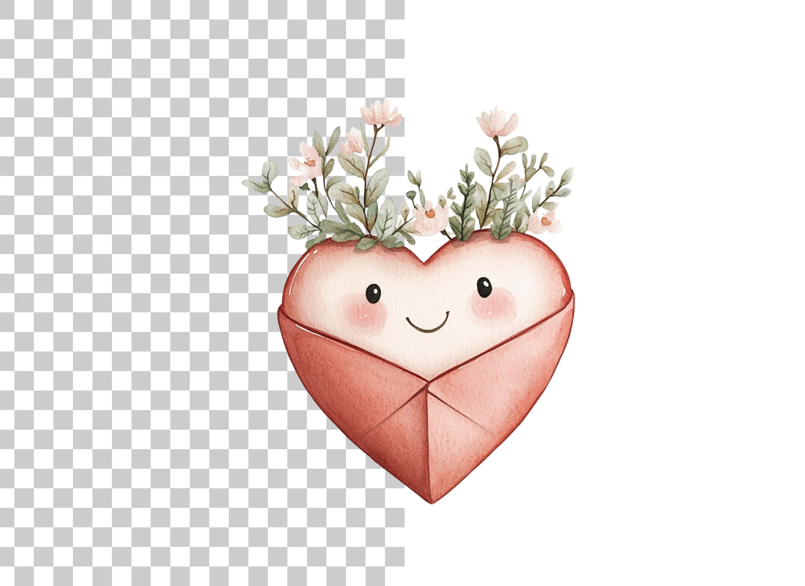 Cute Heart with Floral Crowns Clipart Bundle