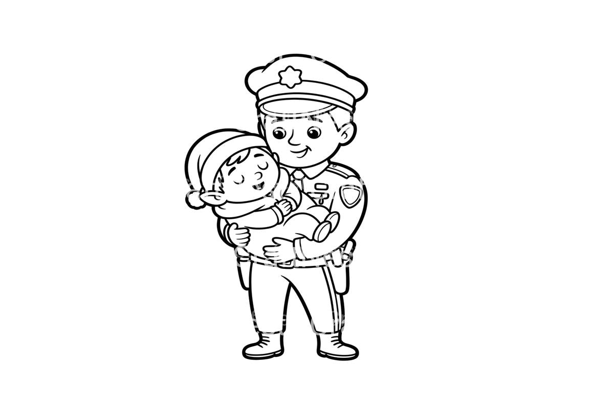 Police Officer with Baby Elf Coloring Books