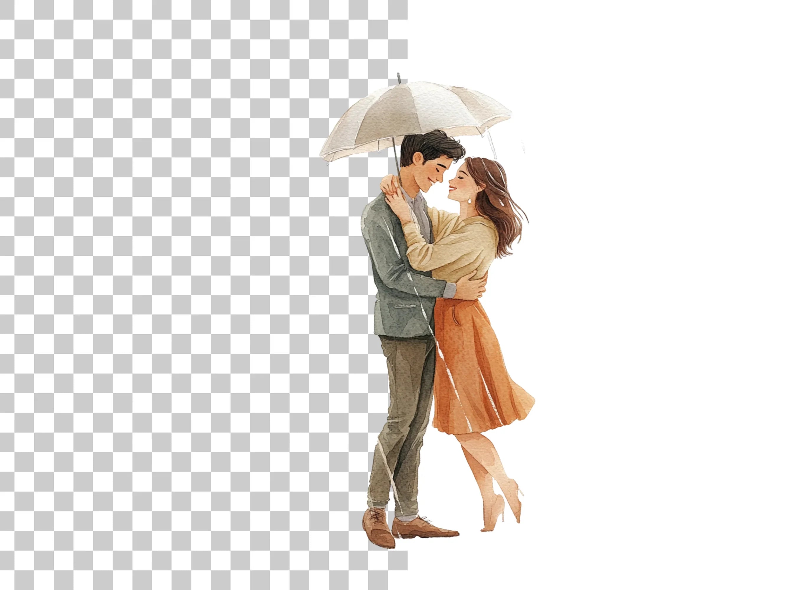 Romantic Couple Under Umbrella Clipart Bundle