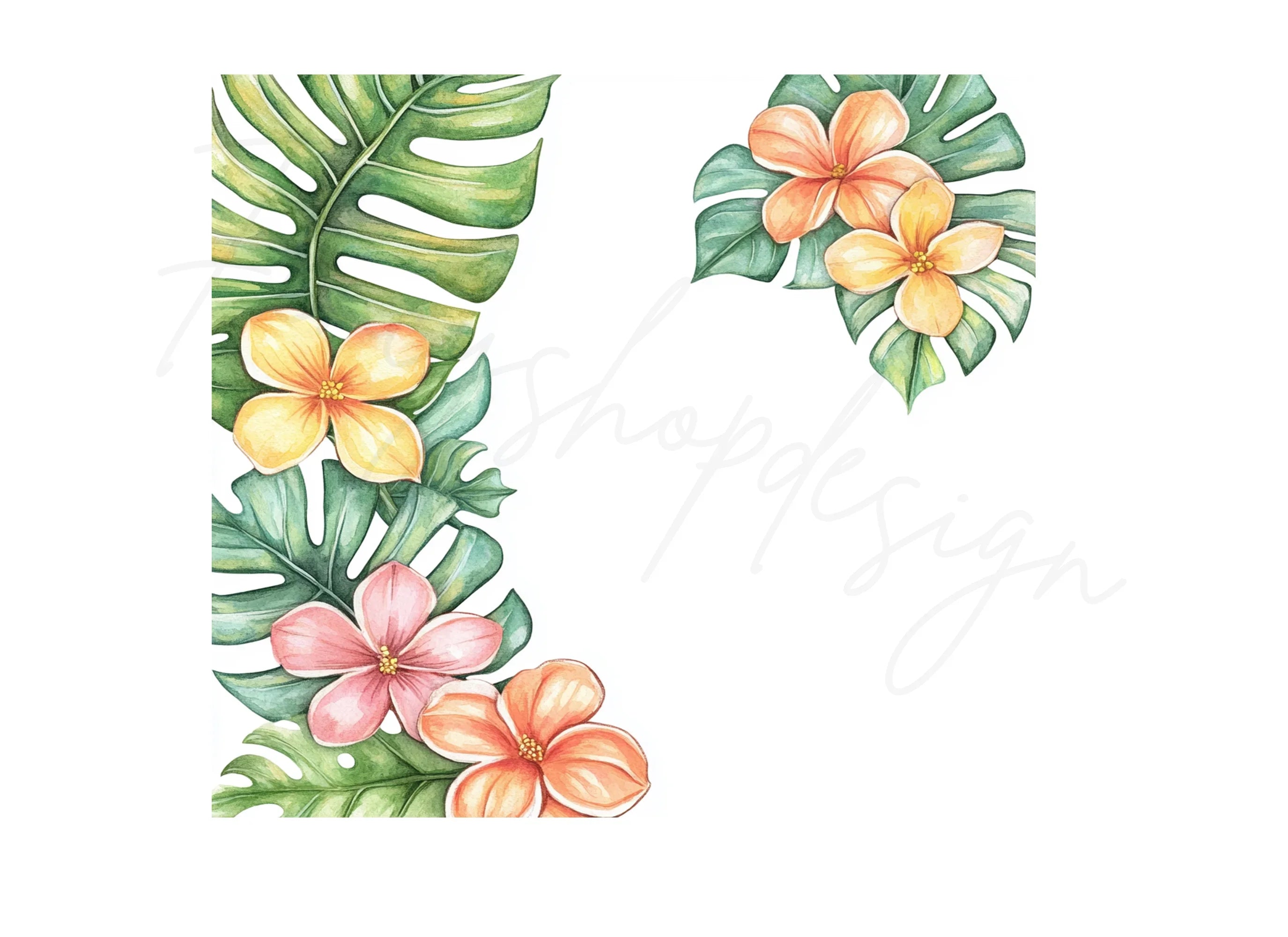 Vibrant Tropical Flowers and Leaves Clipart Bundle