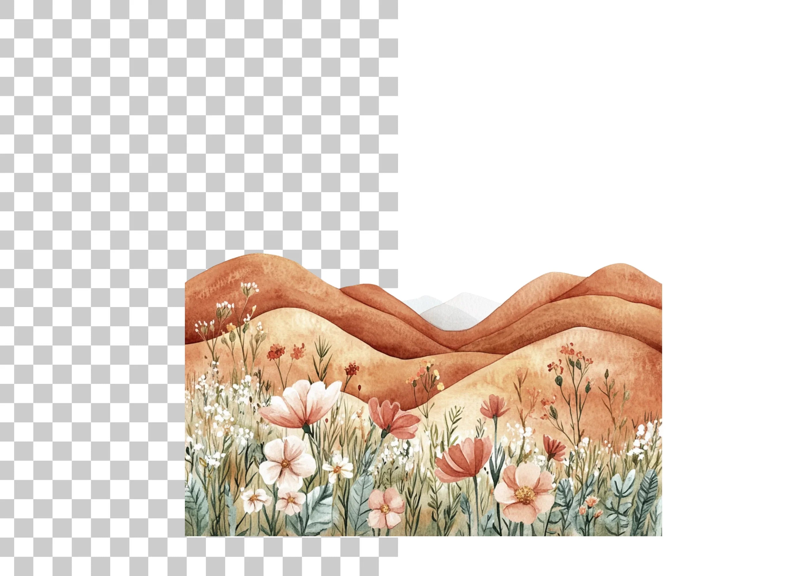 Boho Wildflower Landscape Clipart Bundle