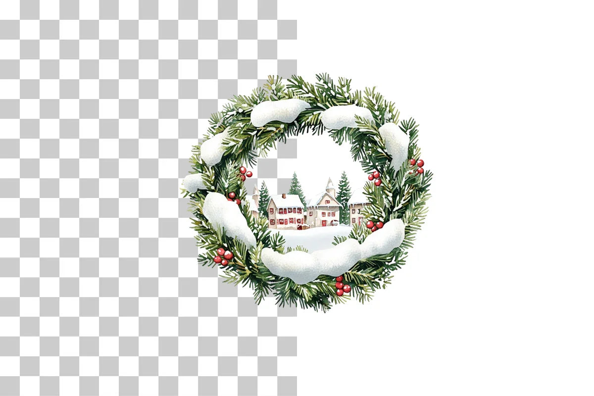 Christmas Village Wreath Scene Clipart Bundle - CraftNest - Digital Crafting and Art