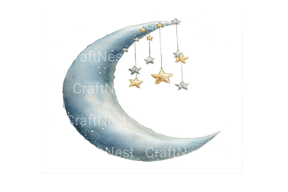 Baby Blue Moon Stars Clipart Bundle