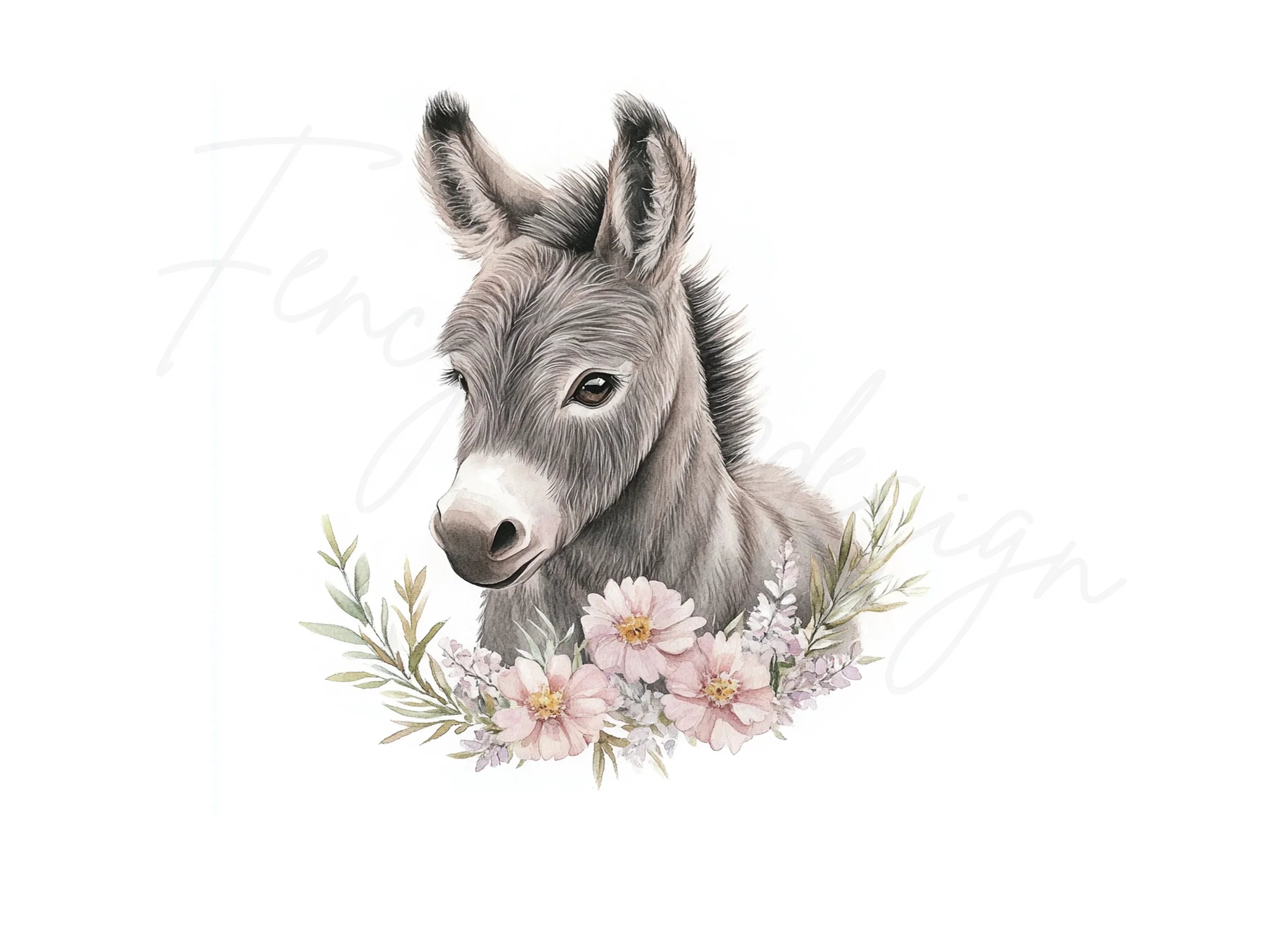 Baby Donkey Floral Accents Clipart Bundle
