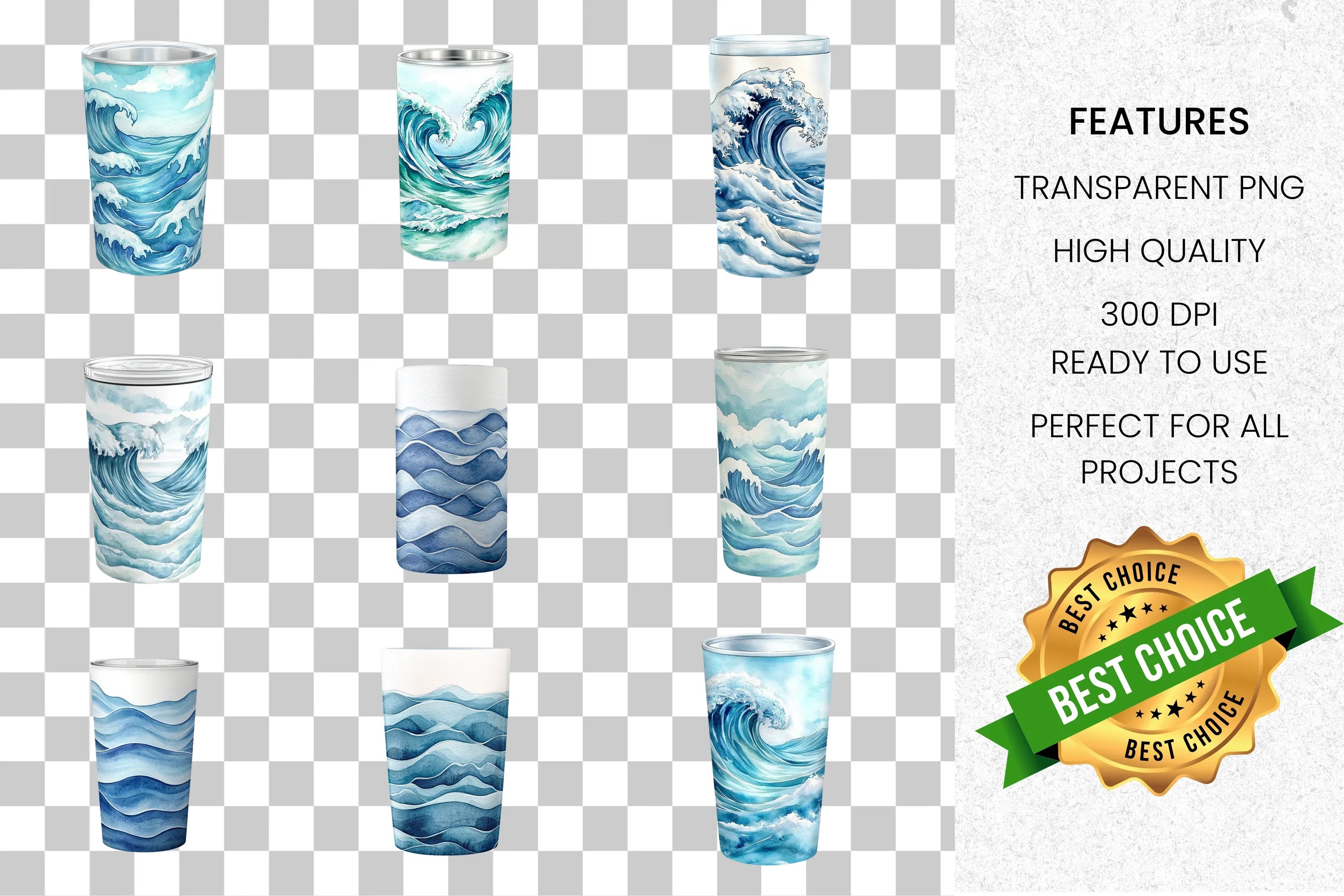 Ocean Wave Tumbler Clipart Bundle