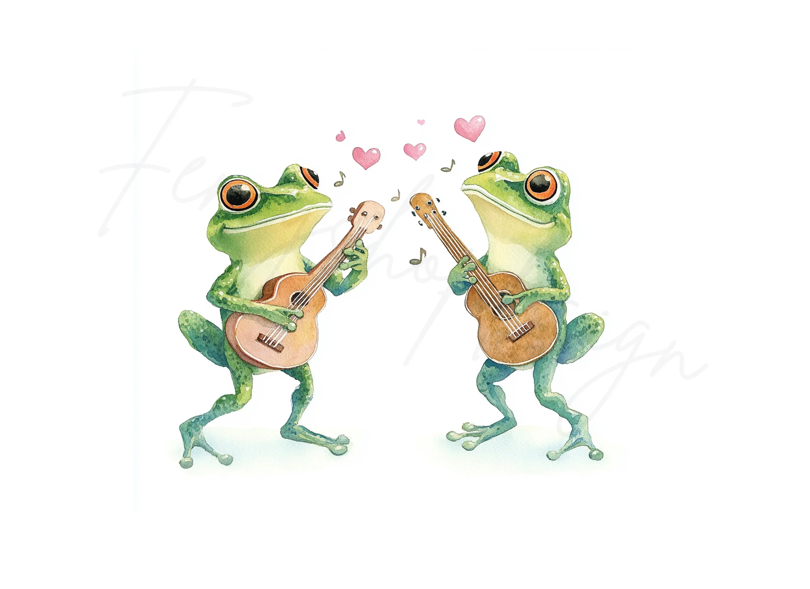 Romantic Frog Couple Playing Ukulele Clipart Bundle