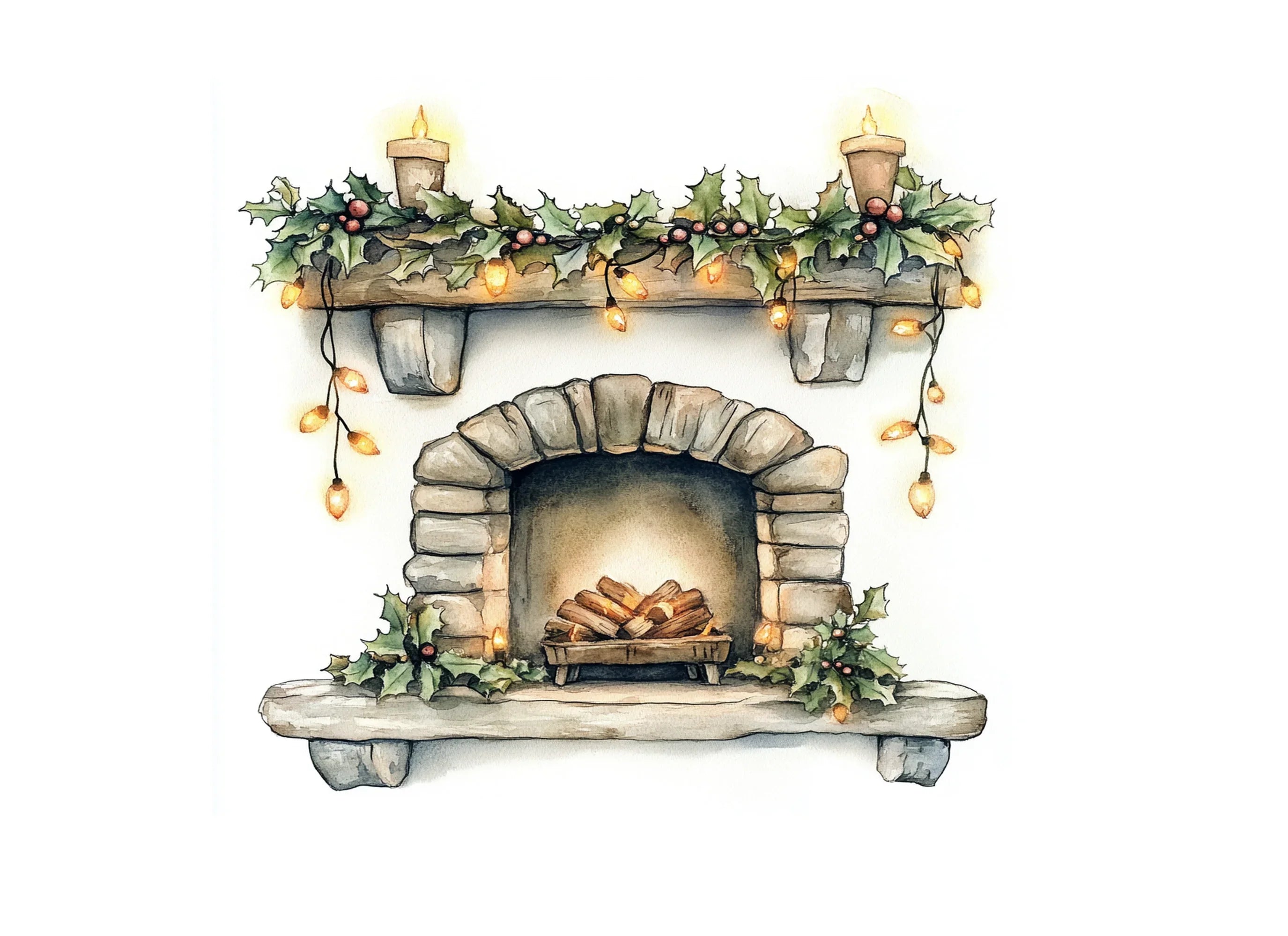Cozy Christmas Fireplace Clipart Bundle