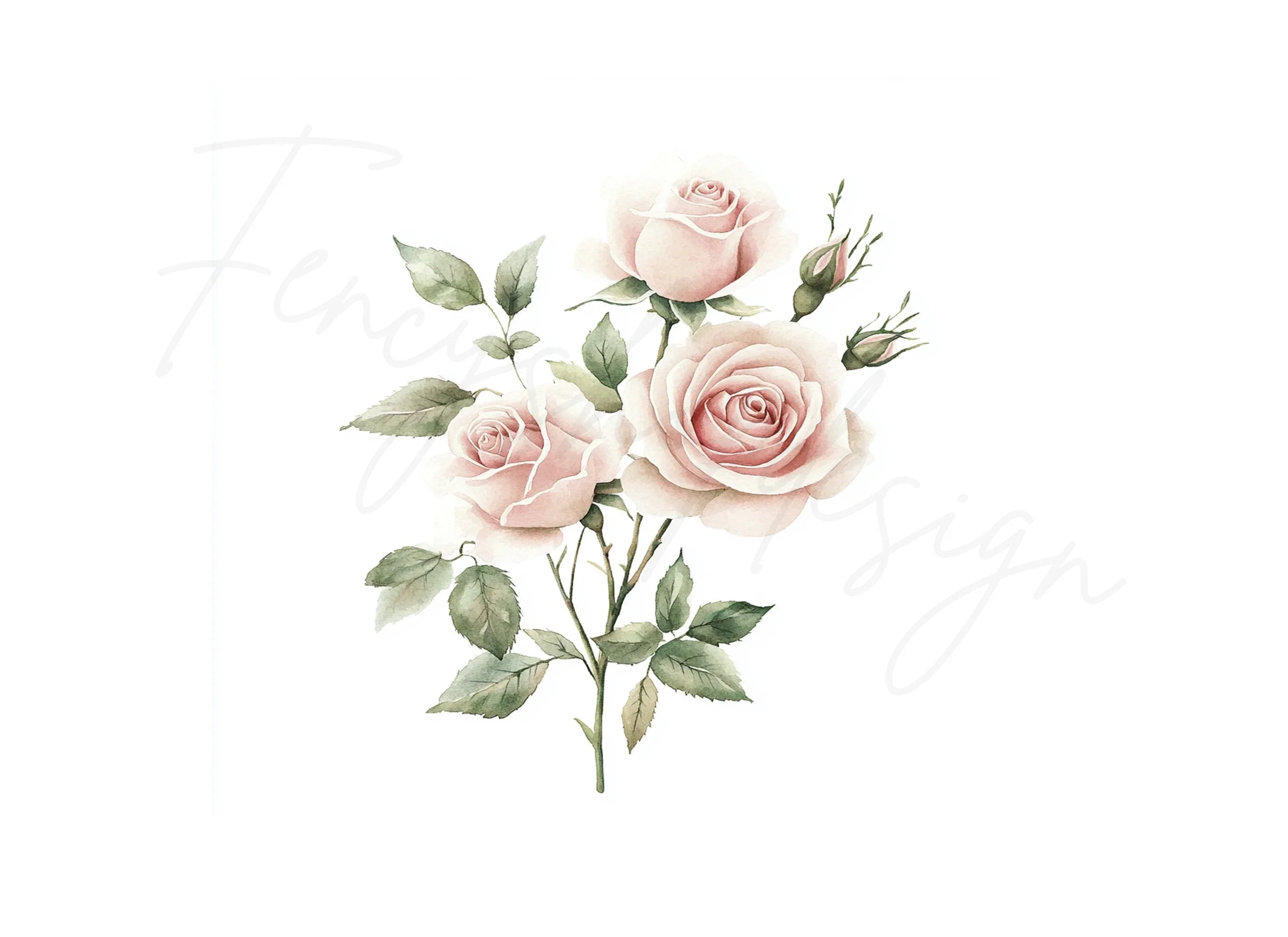 Blush Pink Rose Bouquet Clipart Bundle