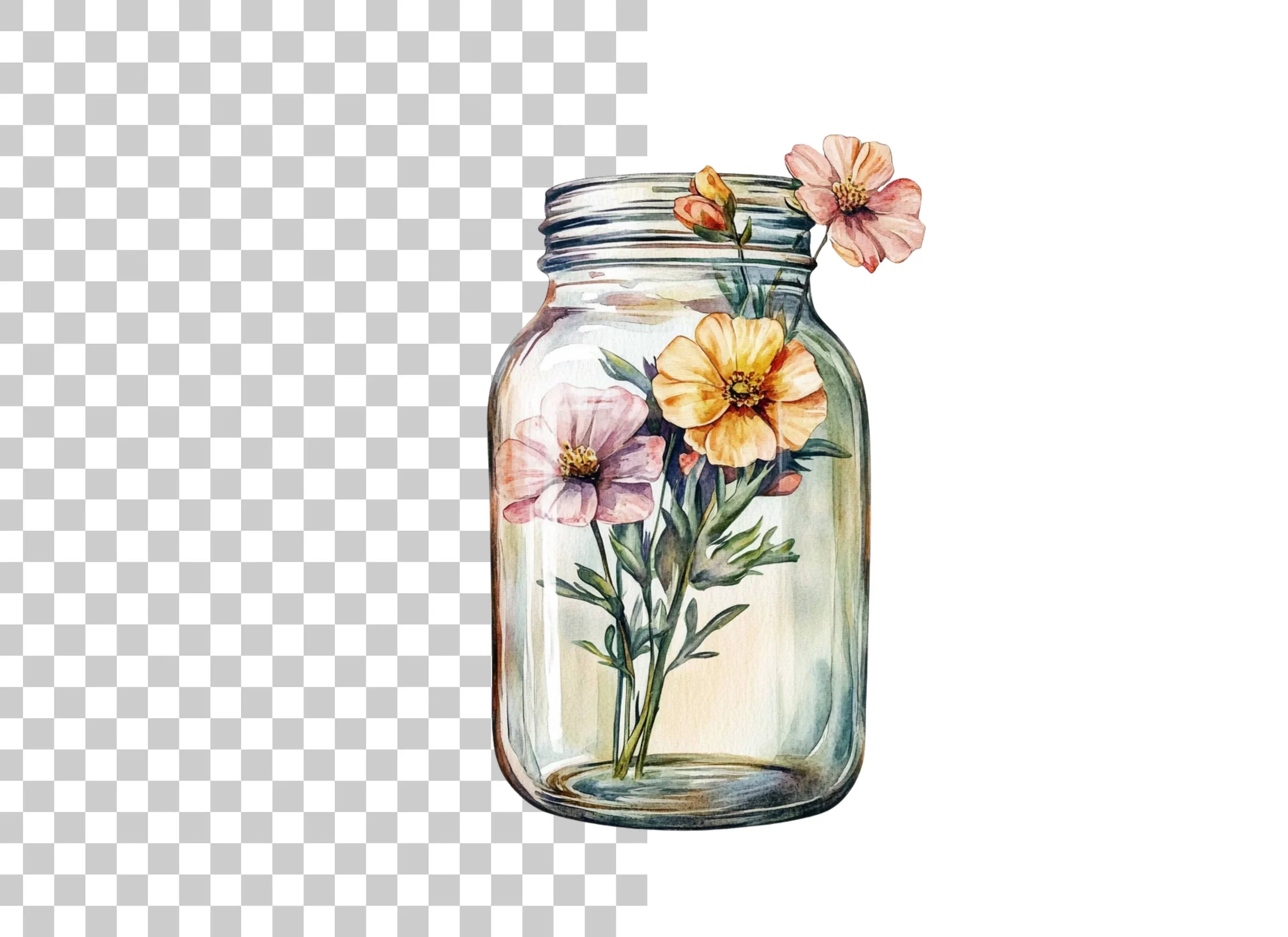 Wildflowers in Glass Jar Clipart Bundle