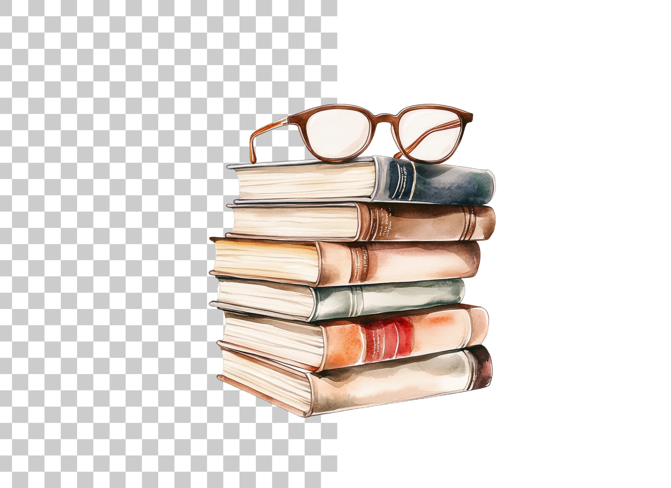 Stack of Books with Reading Glasses Clipart Bundle