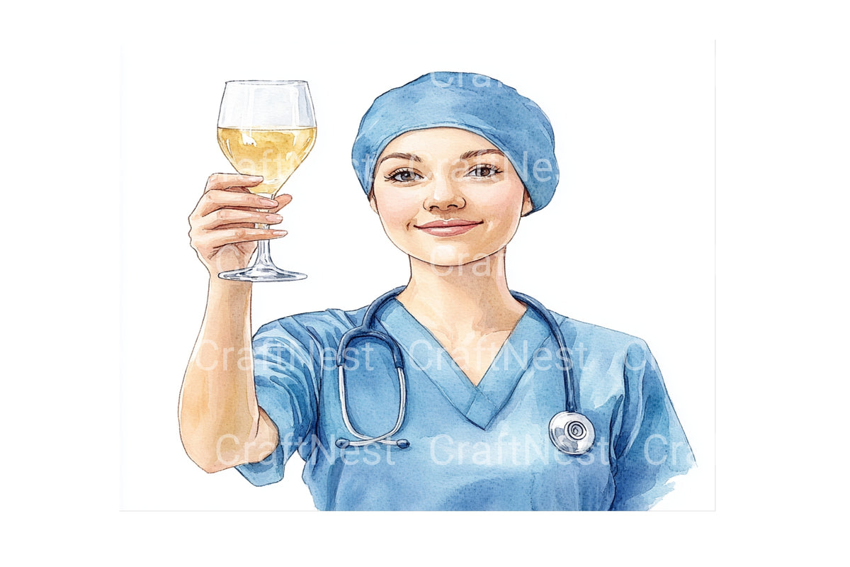 Happy Nurses Celebrating With Drinks Clipart Bundle