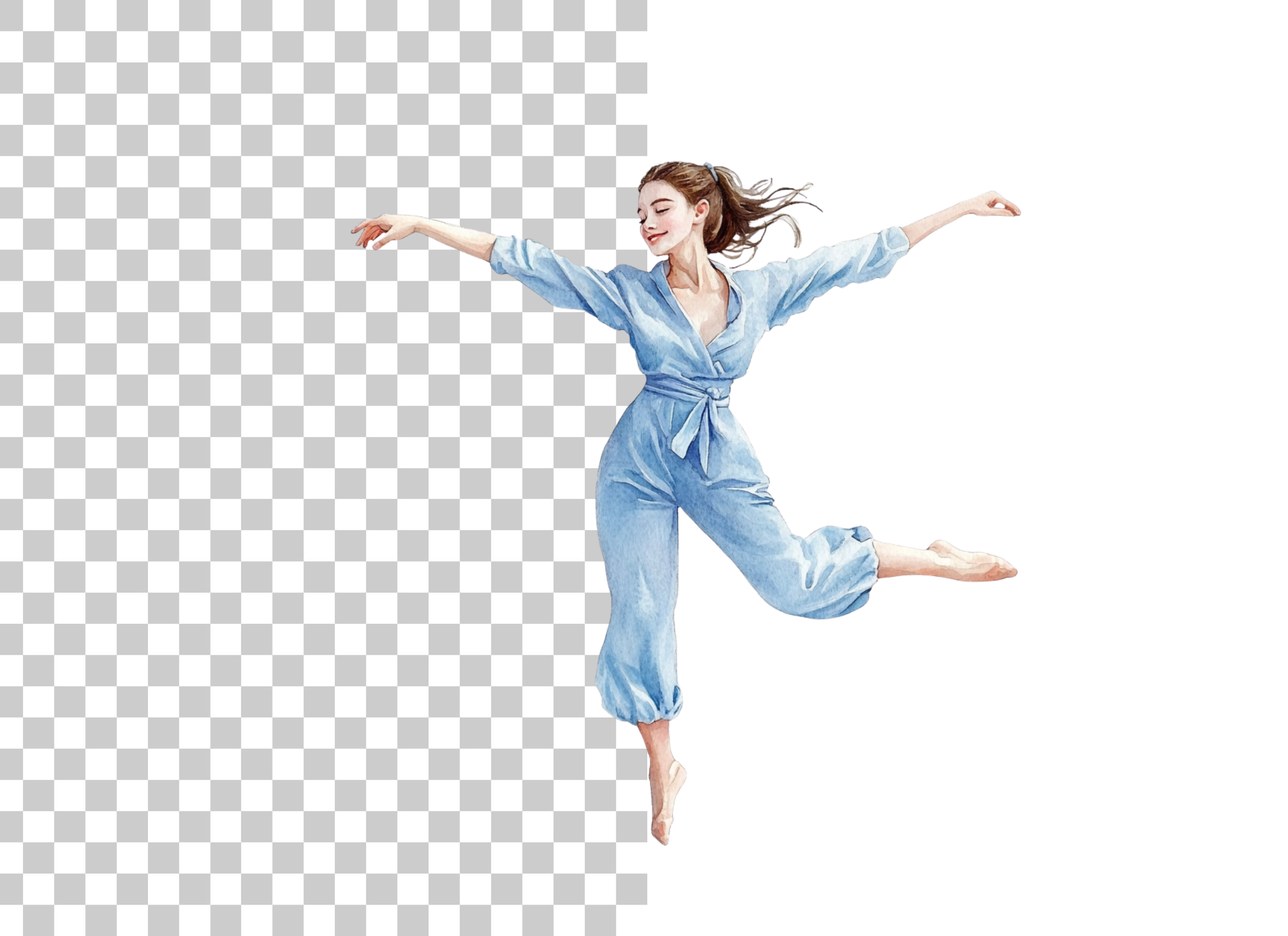 Graceful Dancer in Blue Jumpsuit Clipart Bundle